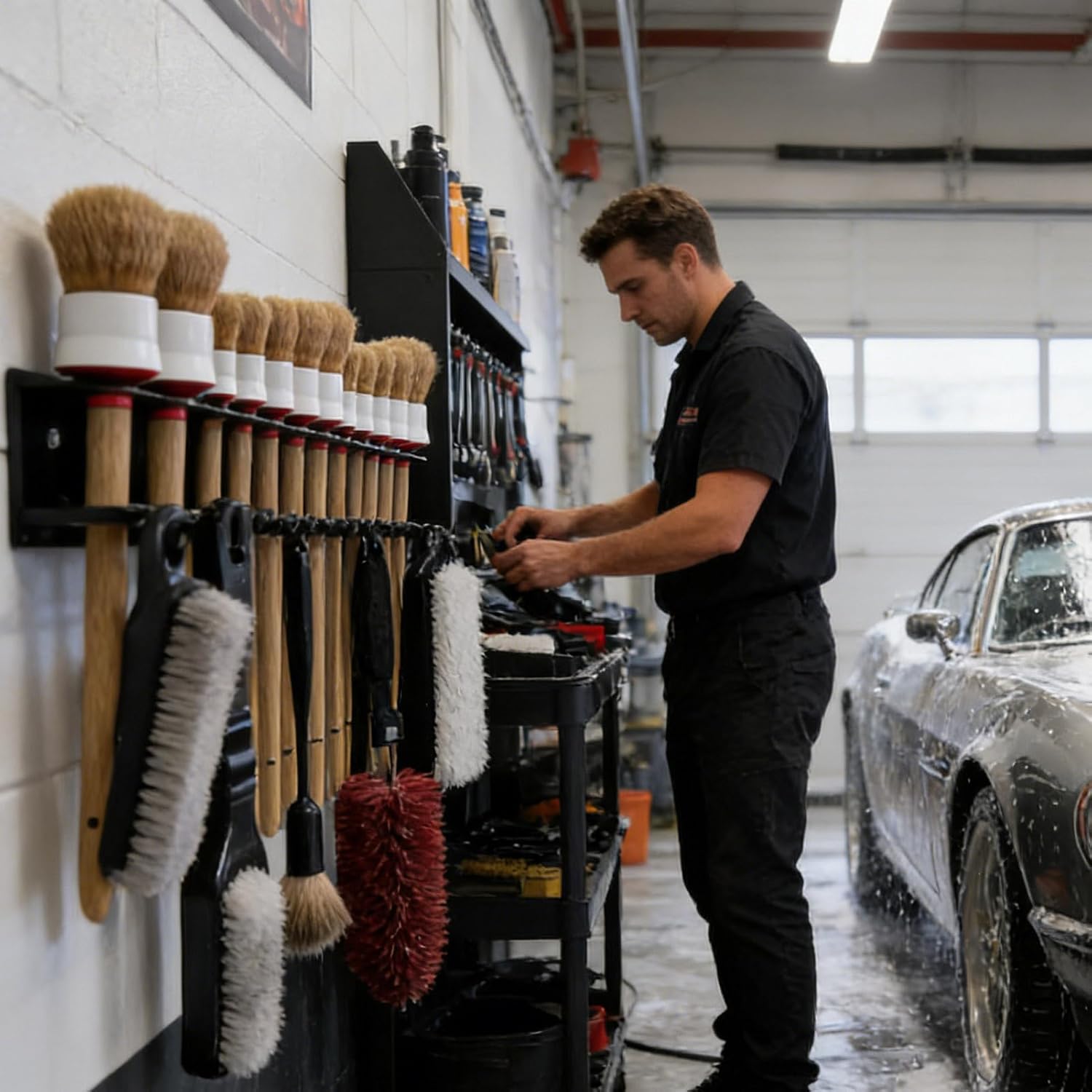 GENERIC Porte-brosses De Détail, Très Résistant Et Peu Encombrant Avec Crochets | Rangement D'outils De Lavage De Voiture, Pour Le Garage, Le Travail, La Maison Et L'atelier