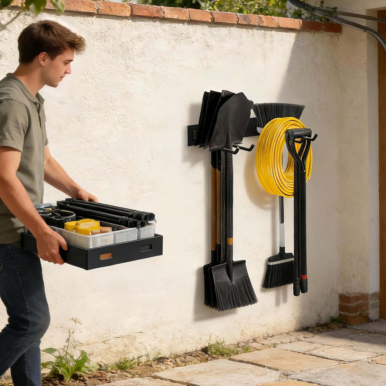  Support Mural Pour Outils - Étagère De Rangement Stable - Capacité : 110 Kg - Pour Pelle, échelle, Râteau, Balais, Garage, Cour, Jardin Et