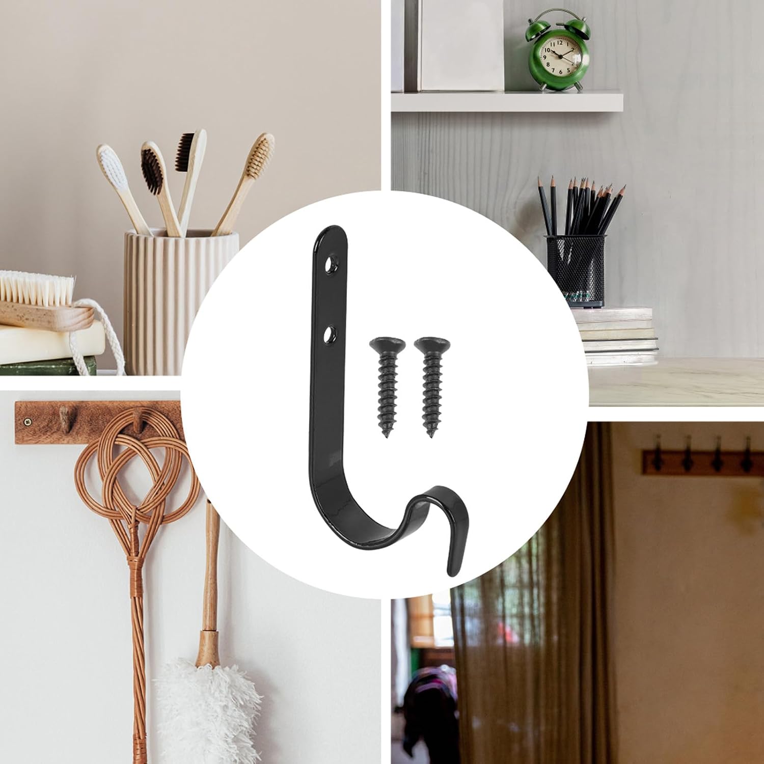  VICASKY Lot De 10 Crochets En Fer Noir De J, Pratiques Et Résistants, Pour Suspendre Vêtements Et Accessoires, Maintien Ordonné Maison