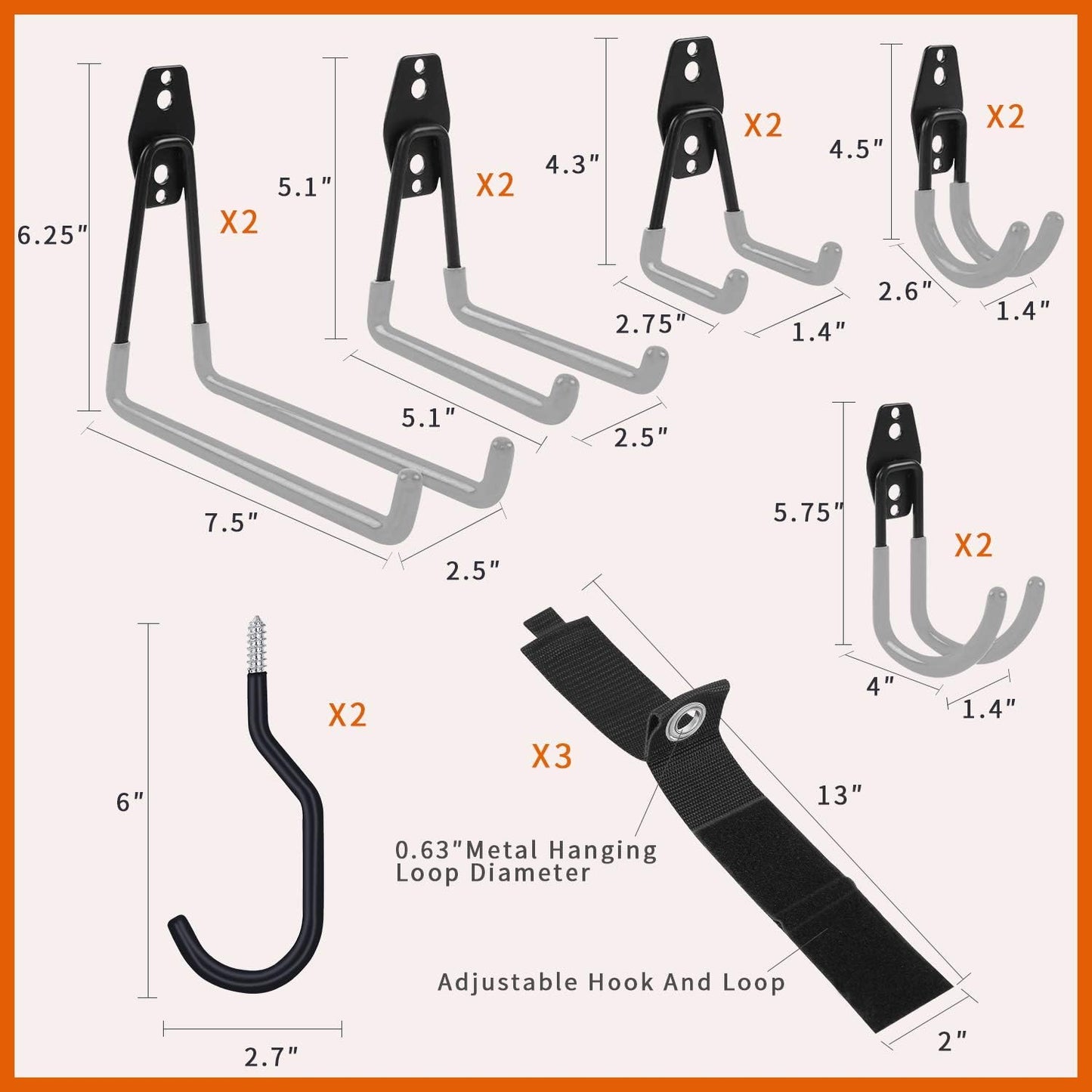  SMARTOLOGY Lot De 15 Crochets De Garage Avec Crochet De Vélo Et Rallonge De Cordon, Lot De 15 Cintres Multi-outils En Acier, Utilitaires Lourds.