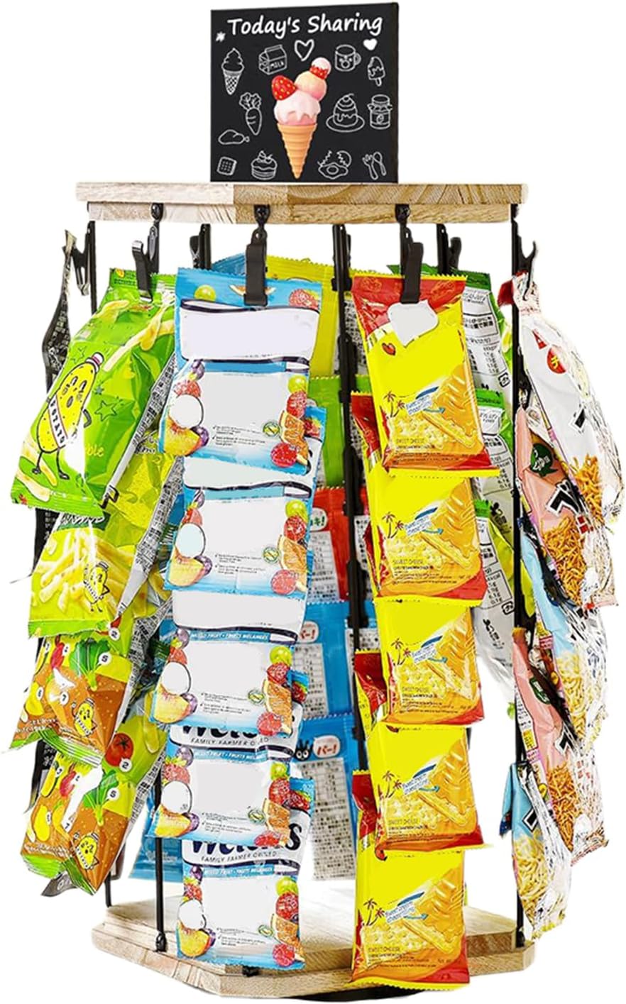  Générique Présentoir à Chips - Présentoir à Snacks Pour Commerces | 5 Niveaux 40 Pinces Plateau Tournant 360° Avec Tableau D'Affichage Pour Organisation De Cuisine Et Garde-Manger