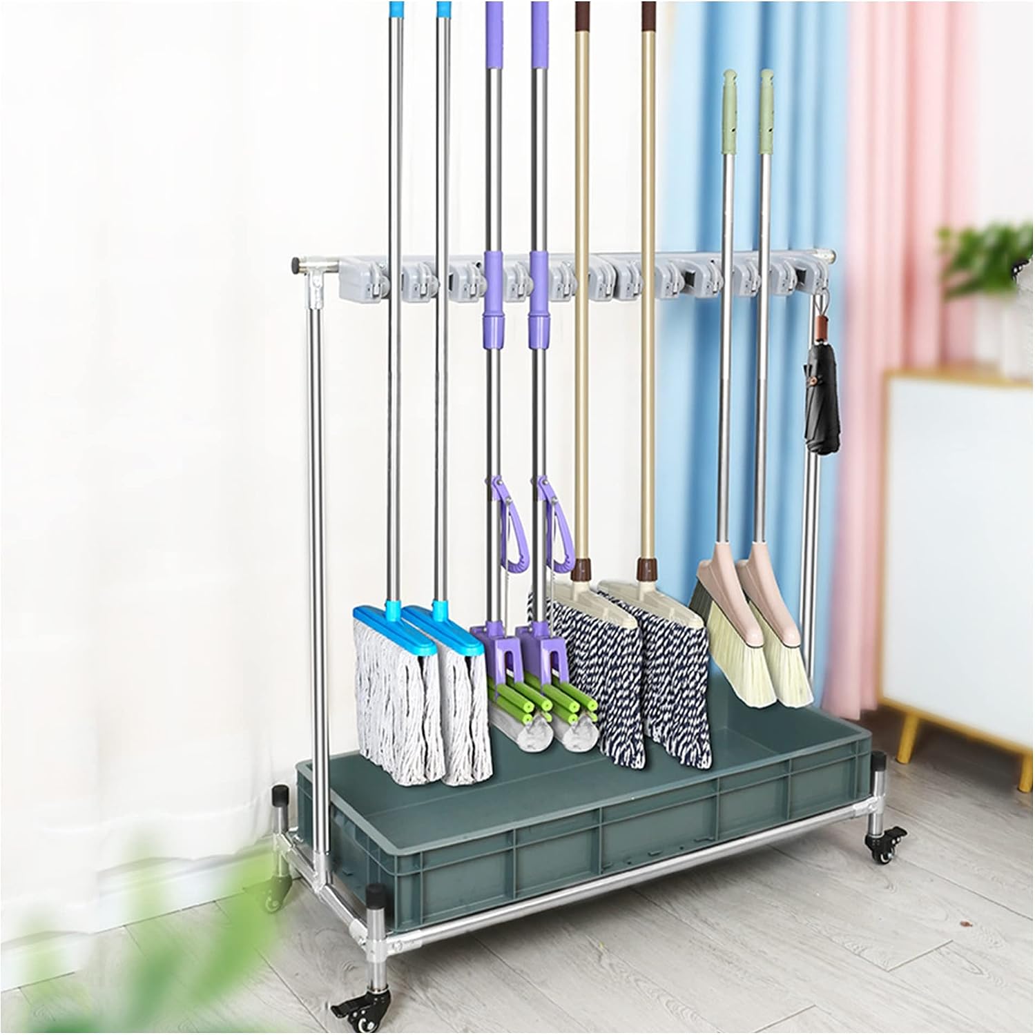  Support De Balai En Acier Inoxydable – Support Mobile Pour Balai Et Outil De Nettoyage Pour Un Usage Commercial – Rangement Durable Pour Outils De Jardin Et Porte-parapluie