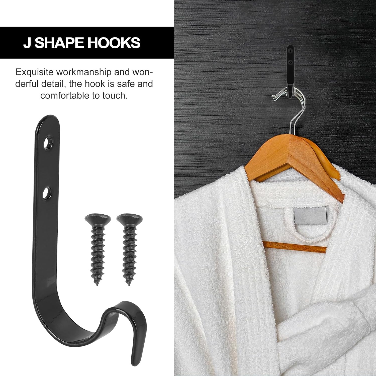  VICASKY Lot De 10 Crochets En Fer Noir De J, Pratiques Et Résistants, Pour Suspendre Vêtements Et Accessoires, Maintien Ordonné Maison