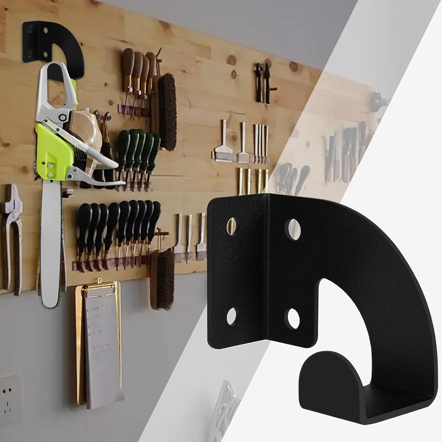  Chainsaw Holder, Chainsaw Wall Mount, Heavy Duty Metal Rack Storage Organizer, Secure Mounting Solution For Garage Workshop Garden Tools Patio Lawn Equipment Shed, 6x3cm