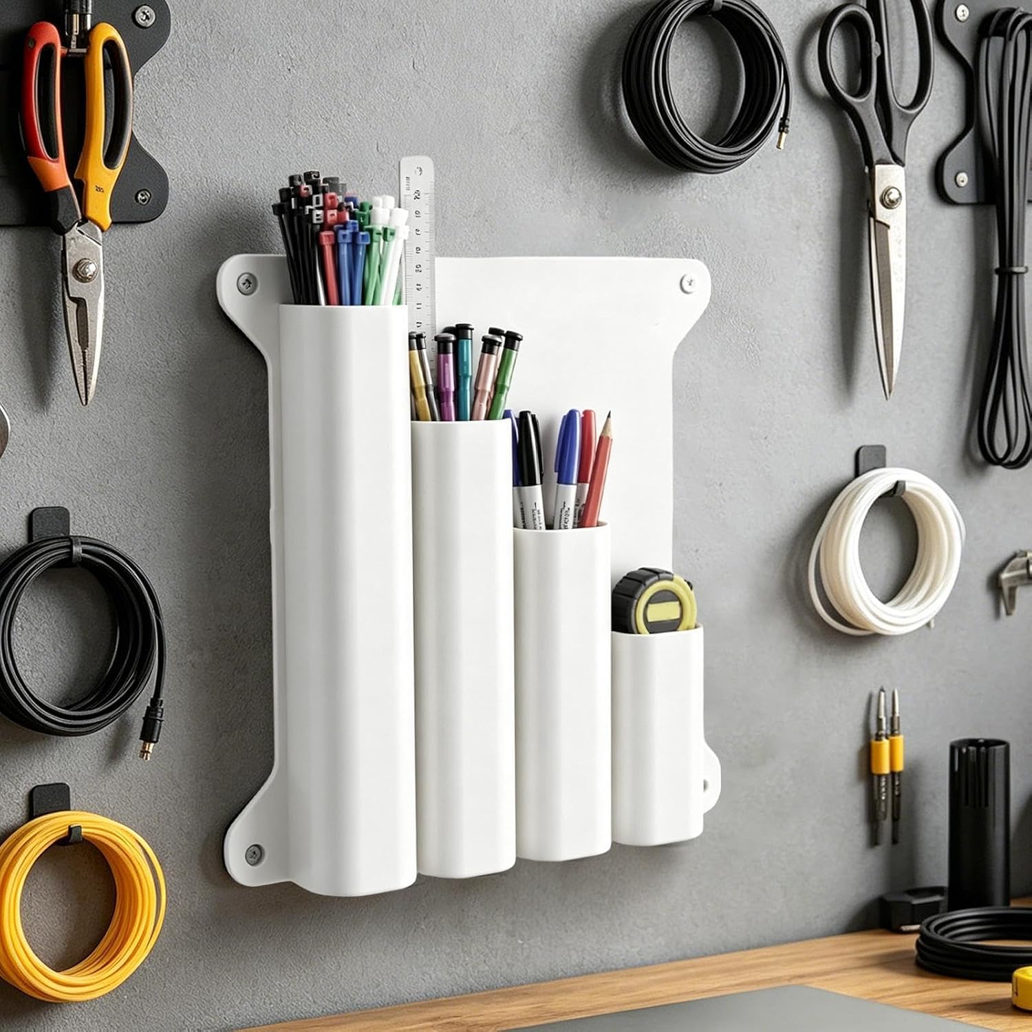 Genérico Support Mural Pour Serre-câbles – Organisateur Mural à 4 Poches Avec Support Lourd – Rangement Pour Garage, Atelier, Maison – Pour Maison, Bureau, Atelier, Cuisine, Armoire, Abri De Jardin, T