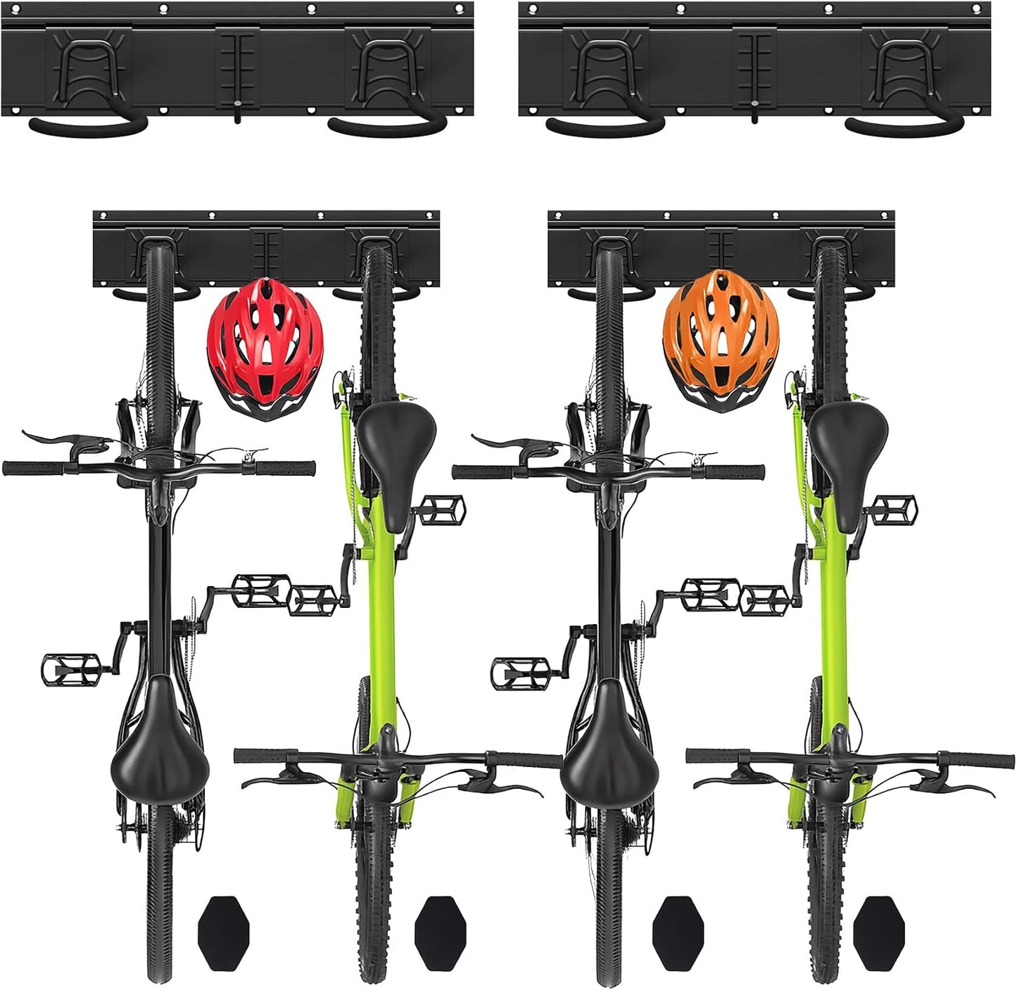 Vounot® Support Vélos Mural En Métal Pour 4 Vélos + 2 Casques Porte De Rangement Avec 4 Coussinets Silicone Anti Taches Crochet Fixation Robuste Pour Garage Cave Noir