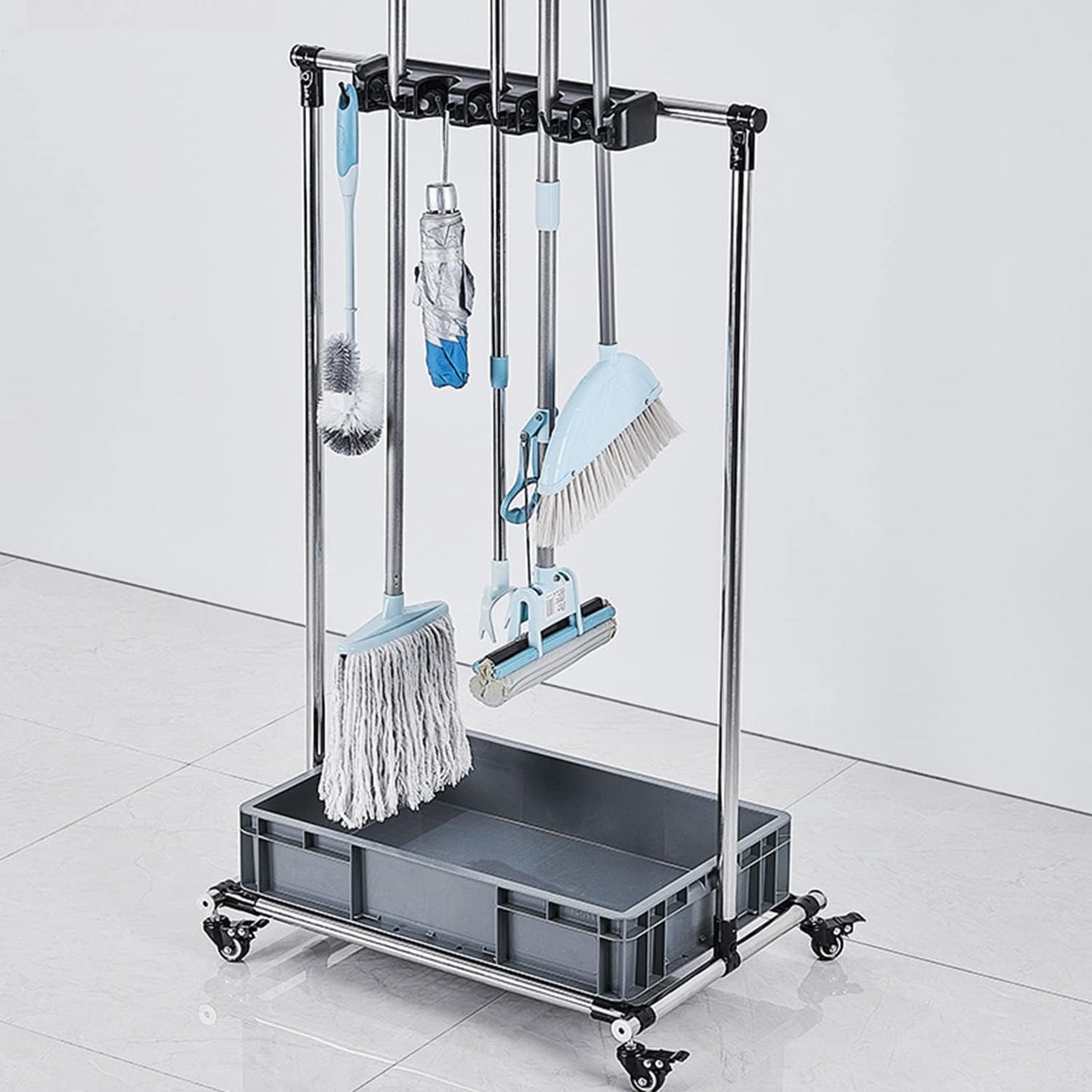 GENERIC Support De Balai, Support Mobile Pour Balai Et Balai, Support De Balai Commercial, Chariot De Nettoyage Roulant Avec Crochets Et évier, Rangement D'outils De Jardin, Pour écoles, Hôpitaux, U