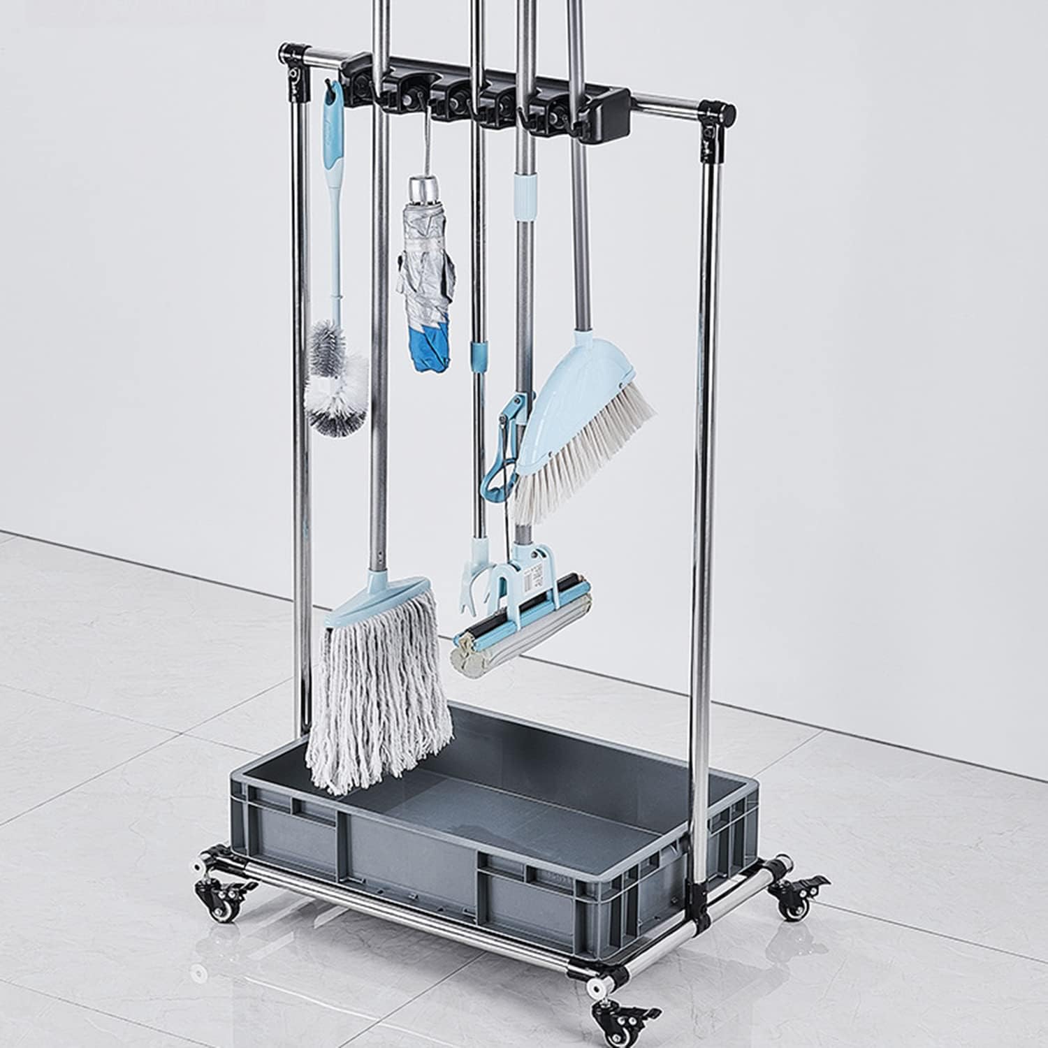 GENERIC Support De Balai, Support Mobile Pour Balai Et Balai, Support De Balai Commercial, Chariot De Nettoyage Roulant Avec Crochets Et évier, Rangement D'outils De Jardin, Pour écoles, Hôpitaux, U