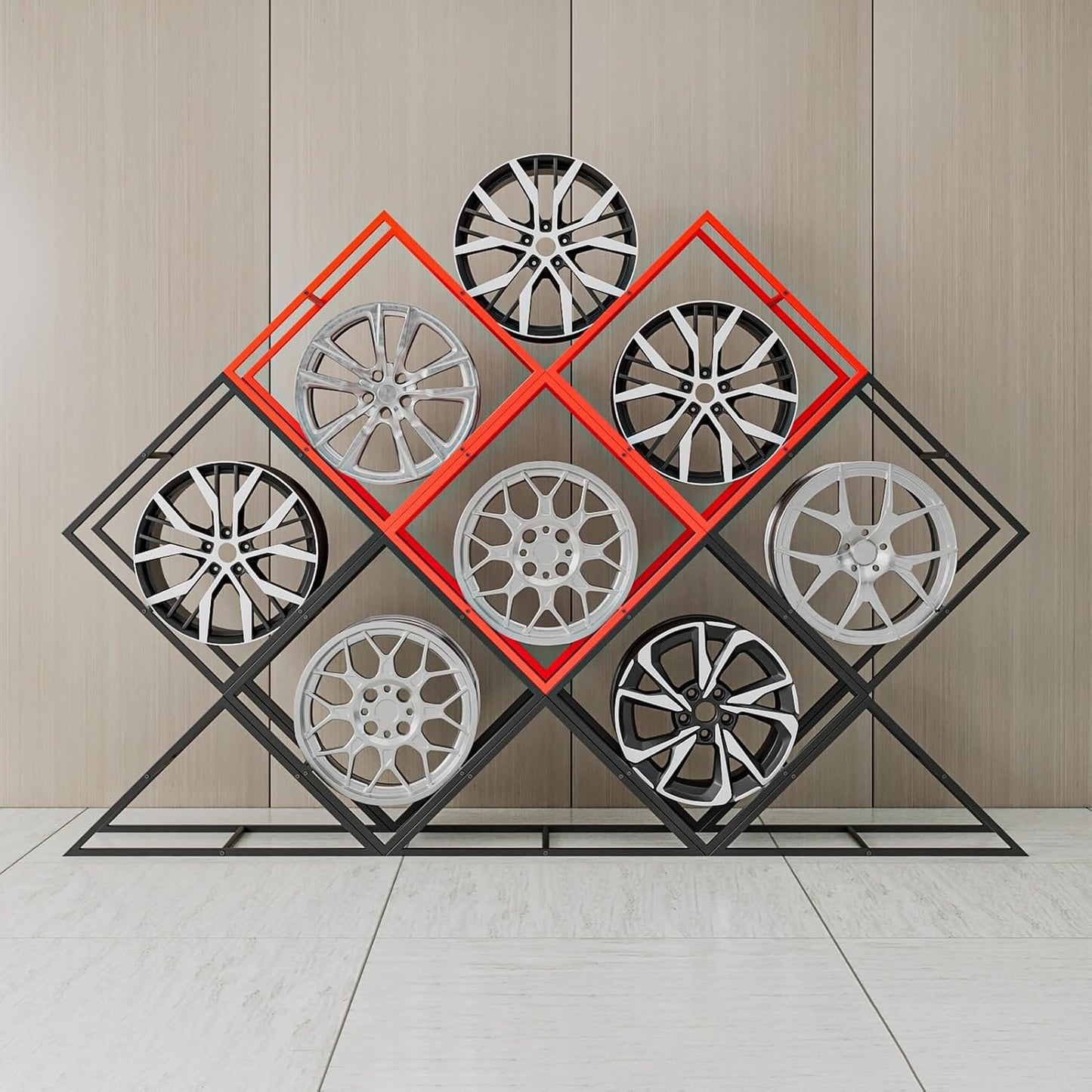  Générique Présentoirs Empilables Pour Jantes De Pneus - Supports De Rangement En Acier Robuste Pour Garage Et Atelier, étagères Pour Moyeux De Roue De Voiture, Solution De Rangement Pour Pneus, Grand