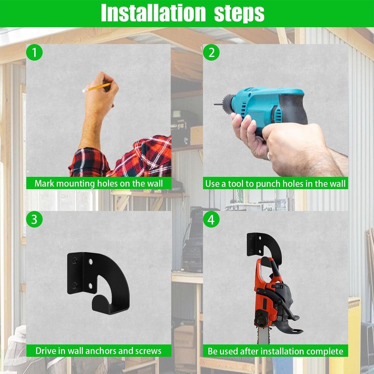  Support Mural En Métal Pour Tronçonneuse, Support De Rangement D'outils Robuste, Organiseur Sécurisé Pour équipement électrique, Idéal Pour Atelier, Garage, Outils De Jardin, Abri De Pelouse