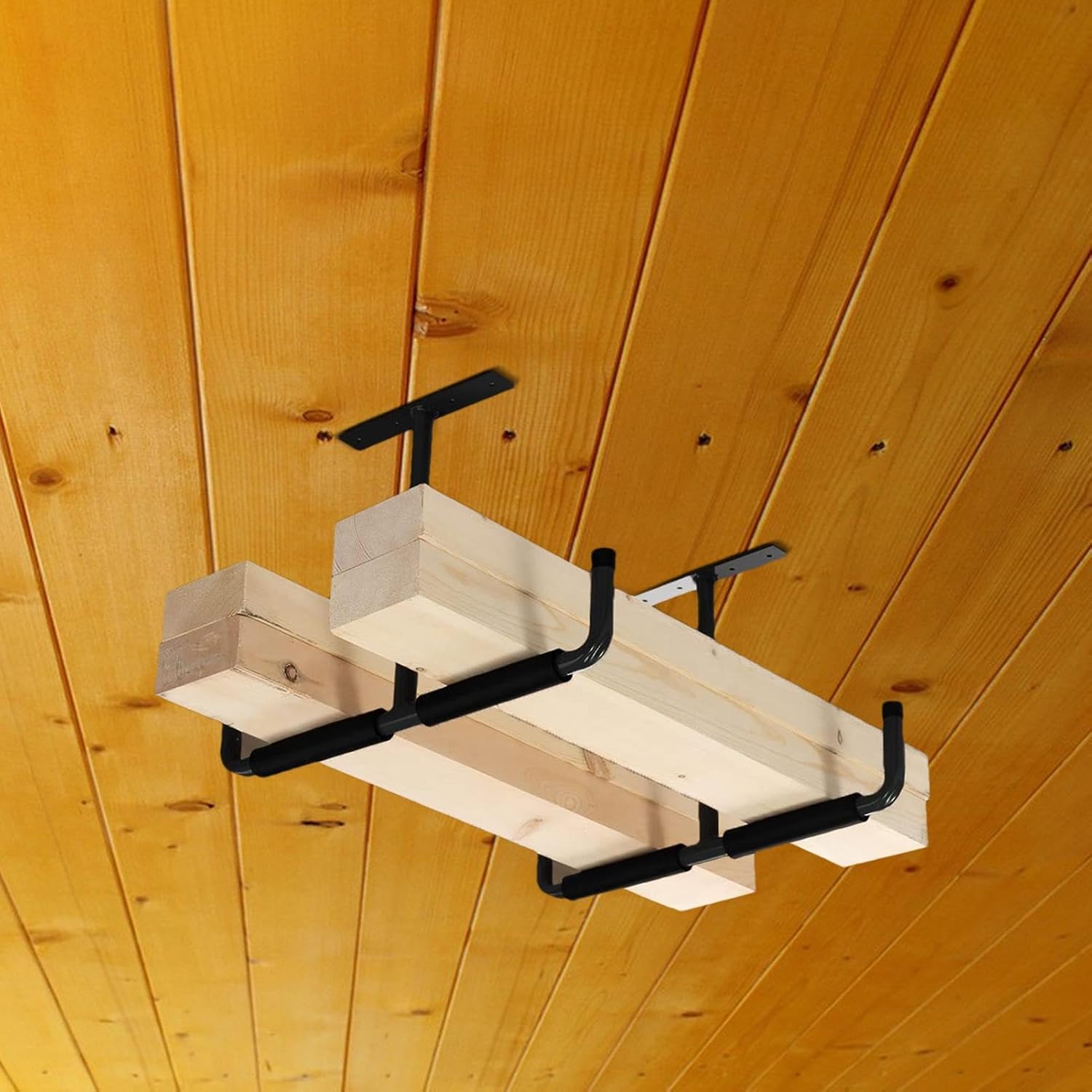  Racks De Rangement Au Plafond Pour Garage | 2 Supports En T En Métal Robuste | Crochets Suspendus Pour Garage - Pour Échelle, Bois, Équipements Sportifs, Pelles, Cannes À Pêche, Skis, Cave, Abri De
