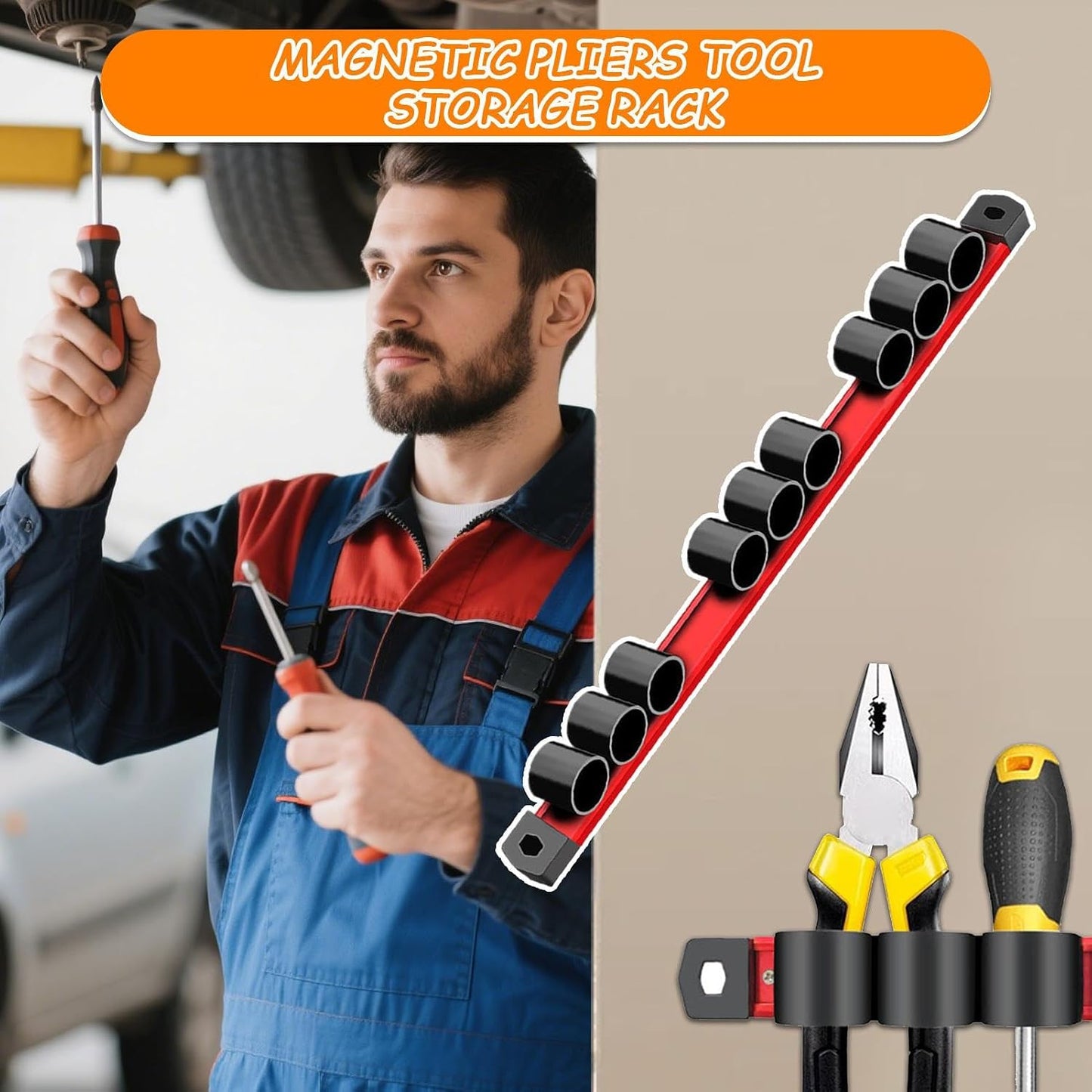  Porte-Tournevis Magnétique,Rangement Pour Clés Et Outils - Rail D'Organisation à 9 Trou Pour Outils : Clés, Pinces Et Ciseaux Avec Porte-Écrous