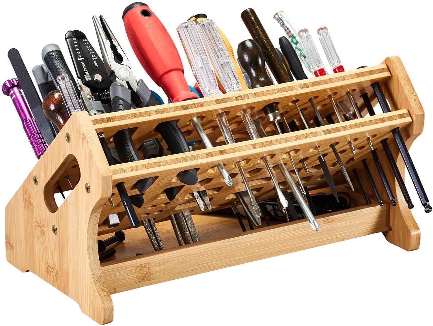  Generisch Organisateur De Pinces - Étagère De Rangement En Bois à 53 Trous Avec Plateau - Organiseur D'outils De Bureau - Pour Loisirs, Bricolage, établi, Bureau, Bibliothèque, Garage, Extérieur