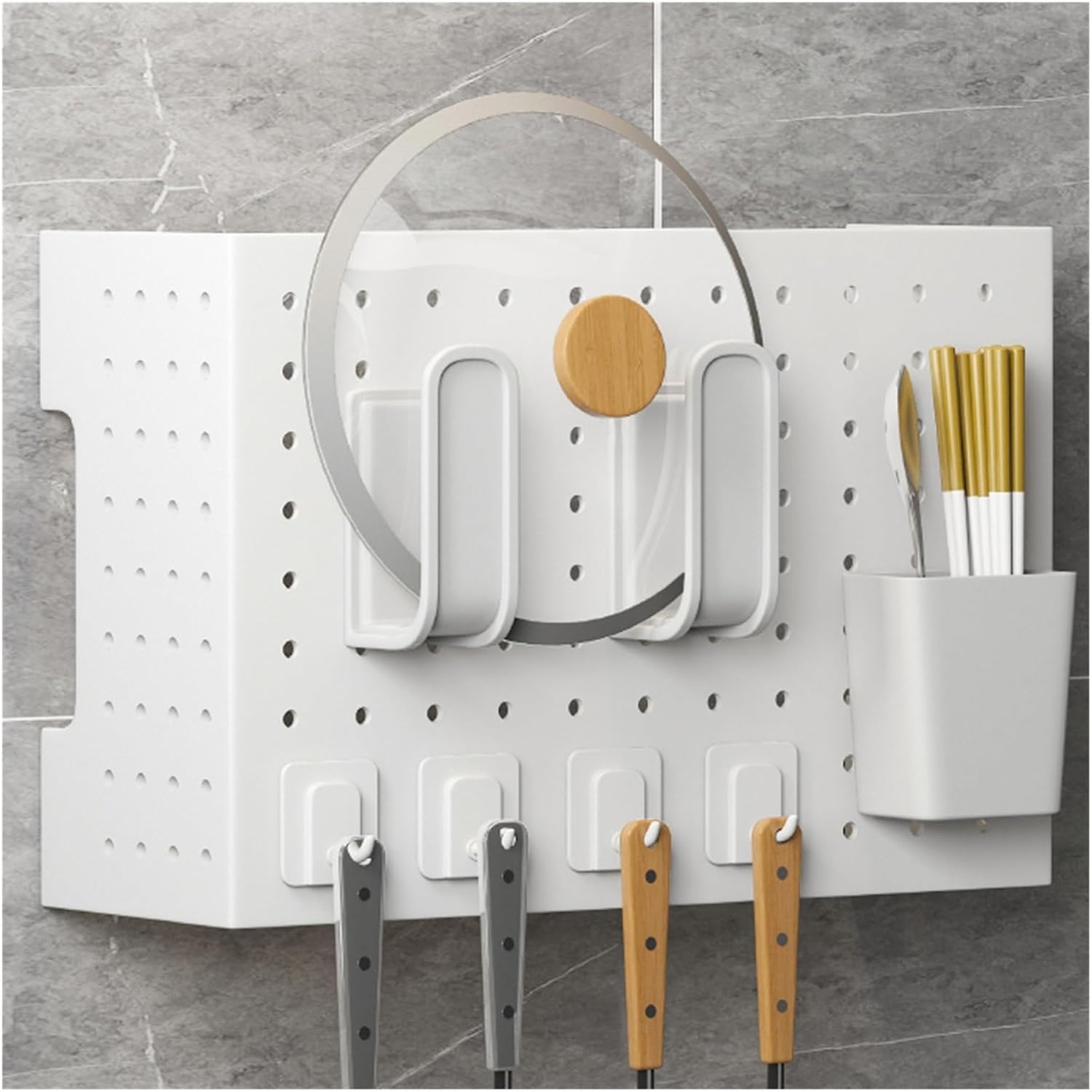  Générique Kit D'organisation De Panneau Perforé Mural, Panneau De Rangement En Métal DIY Avec Accessoires Pour La Maison Et Le Bureau, Blanc, 38x15x30cm – Solution D'affichage Mural Parfaite !