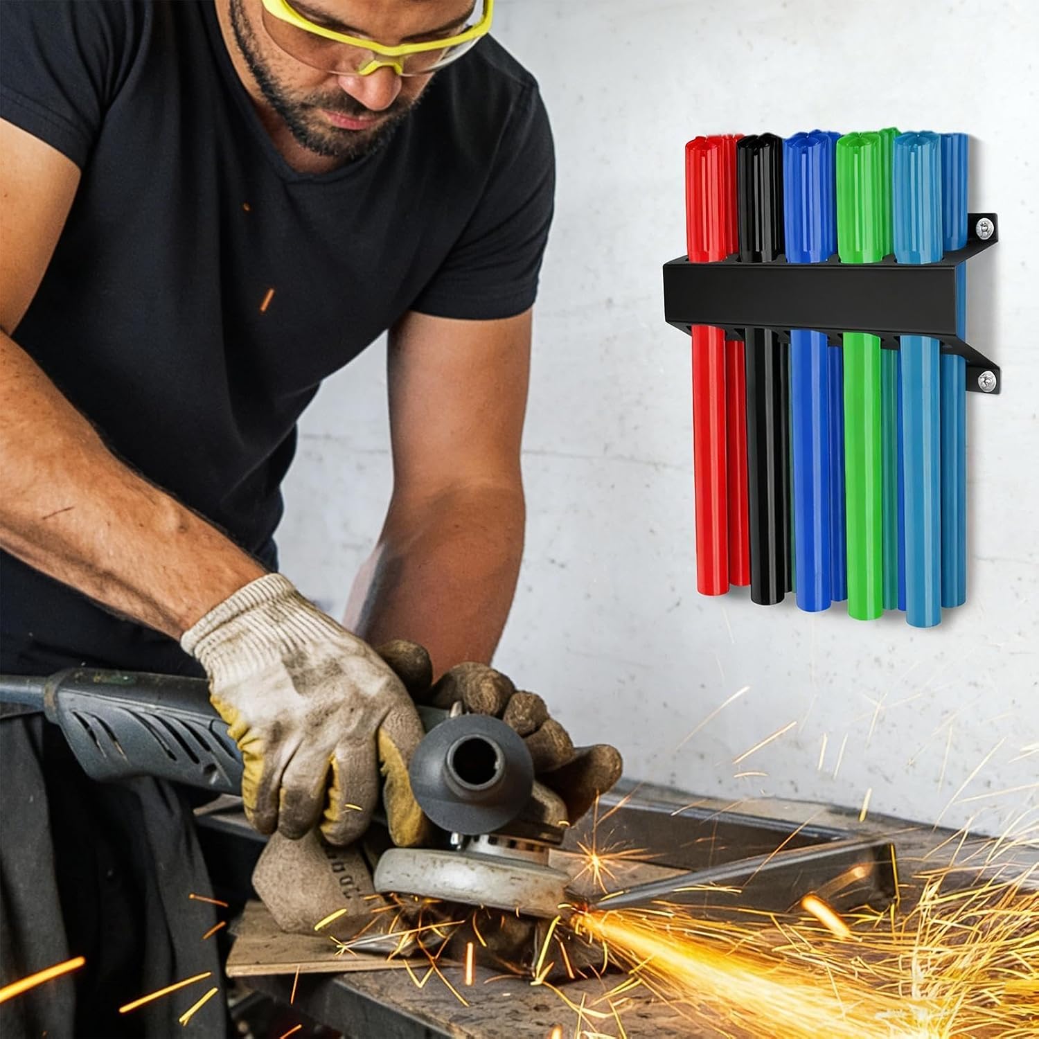 GENERIC Support De Rangement De Soudage | Support Mural En Fer à 8 Fentes | Accessoires De Table De Soudage, Pour Travaux à Domicile, Travaux Manuels, Réparation, Construction, Assemblage, Collage, Garage