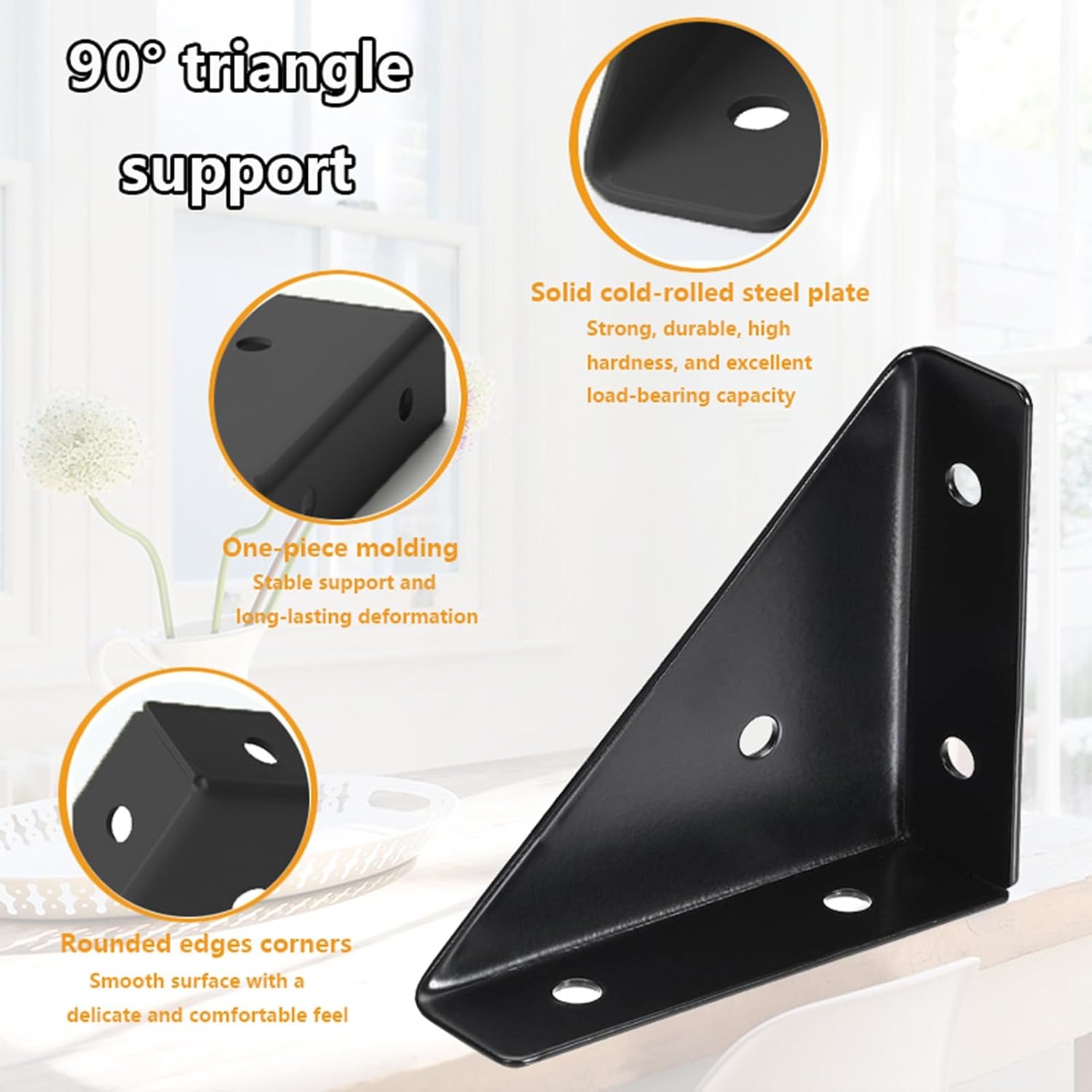  Lot 24 Supports D'étagère Triangulaires Robustes En Acier Laminé à Froid Pour Fixation Meubles Et De Bureaux(Black)