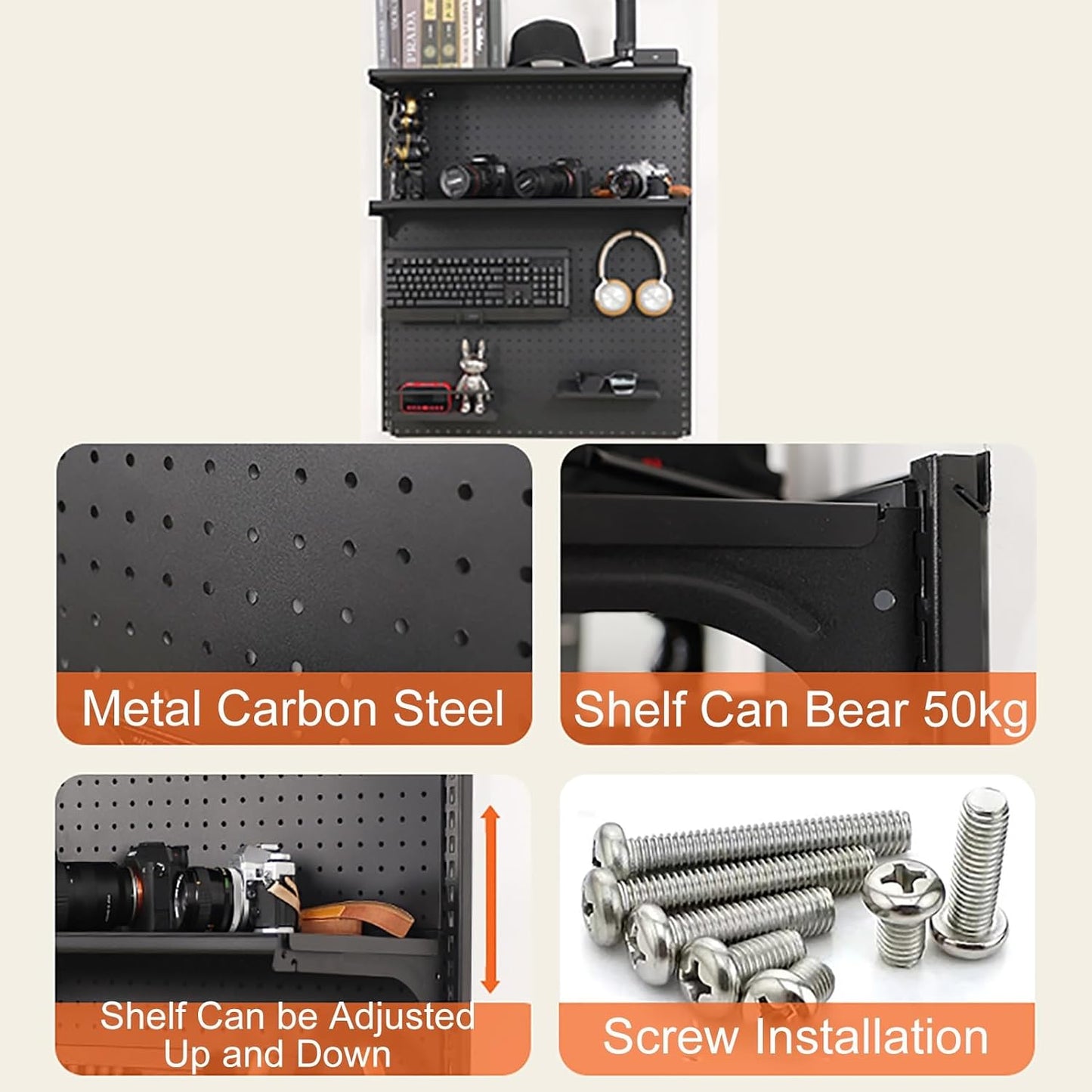 GENERIC Organiseur De Panneau Perforé En Métal – Solution De Rangement Polyvalente Pour Outils Et Bureau Pour Garage, Bureau Et Jeux Vidéo