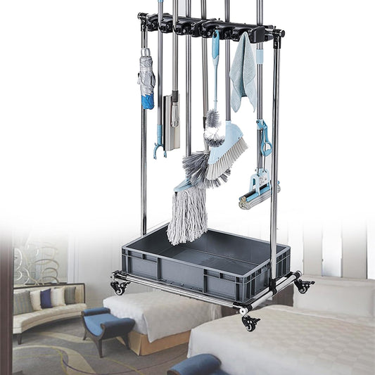GENERIC Support De Balai, Support Mobile Pour Balai Et Balai, Support De Balai Commercial, Chariot De Nettoyage Roulant Avec Crochets Et évier, Rangement D'outils De Jardin, Pour écoles, Hôpitaux, U