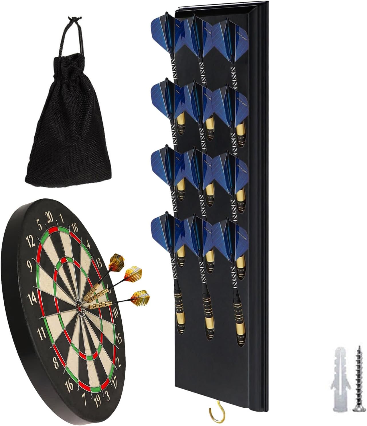 GENERIC Présentoir De Fléchettes En Bois, Support De Rangement Mural, 40 X 10 X 2 Cm, Avec Trous De Précision, Organisateur De Jeu Peu Encombrant, Bois Naturel Avec Design, Accessoire De Divertissement Pour
