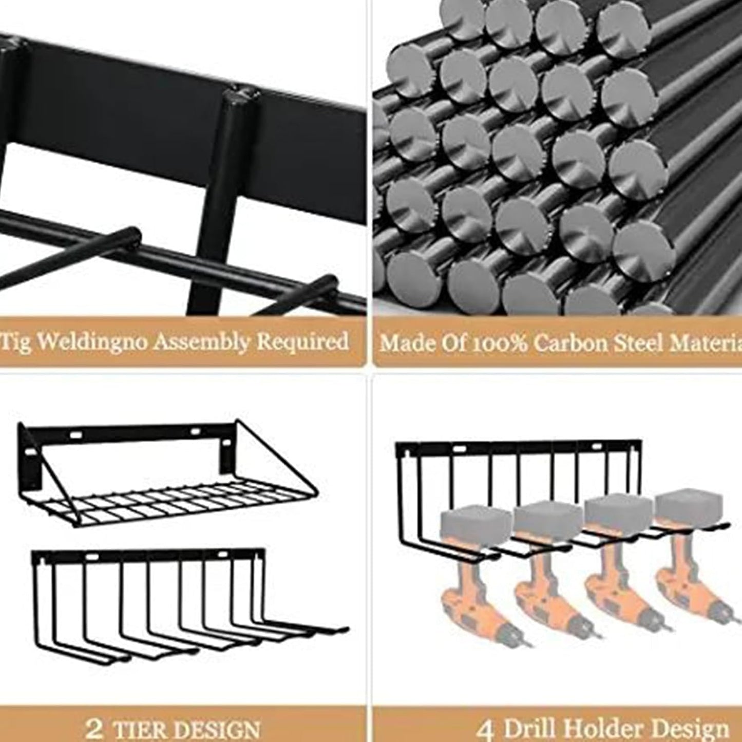  Generisch Organisateur D'outils Puissants, Très Résistant, 40 X 18 X 8 Cm, Avec Quatre Emplacements, Support En Acier Au Carbone Massif, Support De Rangement Avec Style Robuste, Support De Forage Pour