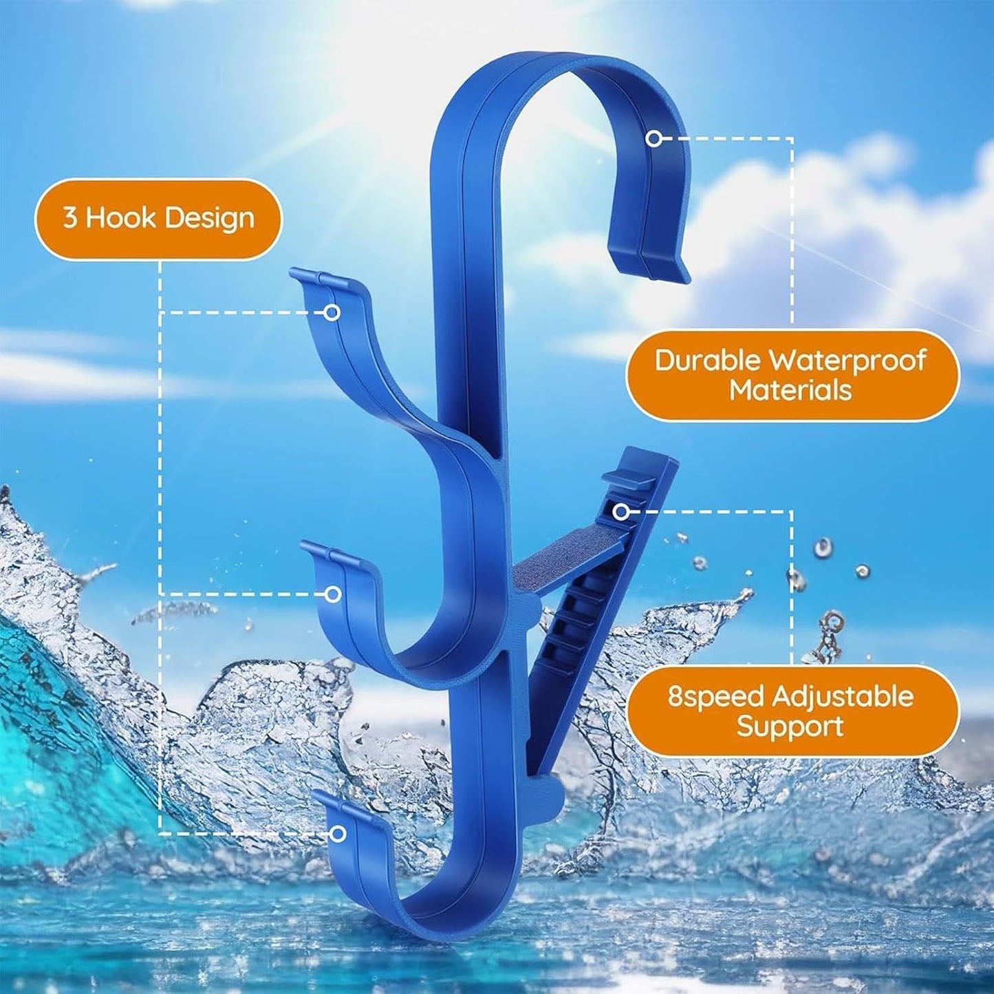 GENERIC Crochets Pour équipement De Piscine, Support De Rangement Réglable à 3 Crochets | Support De Filet Pour Feuilles De Piscine, Râteaux à Feuilles, épuisettes, Brosses, écumoire, Tuyau D'aspiration