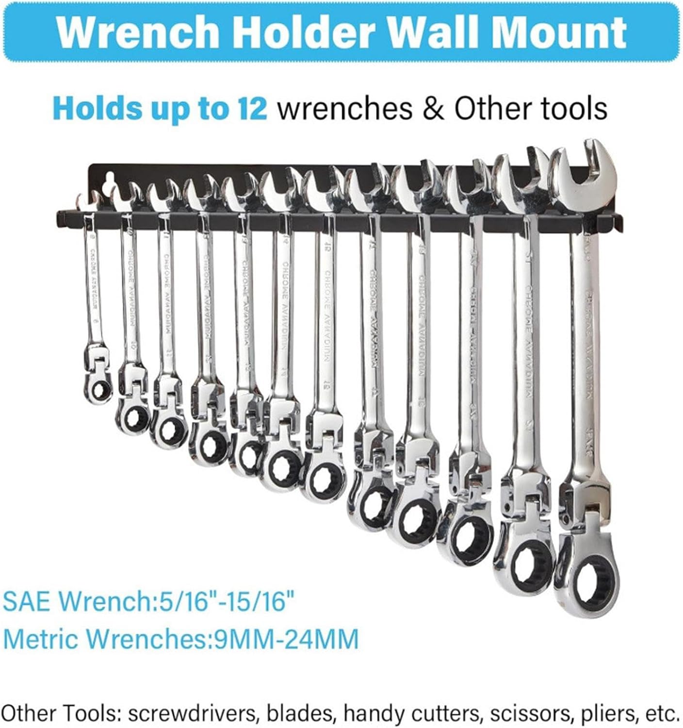 GENERIC Supports De Clés – Support Mural Pour Outils De Rangement De 35 Cm, Support De Rangement De Clés Mixtes Pour Garages, Rail De Plateau De Mécanicien Avec Fentes De Suspension, Support à Cliquet Pour