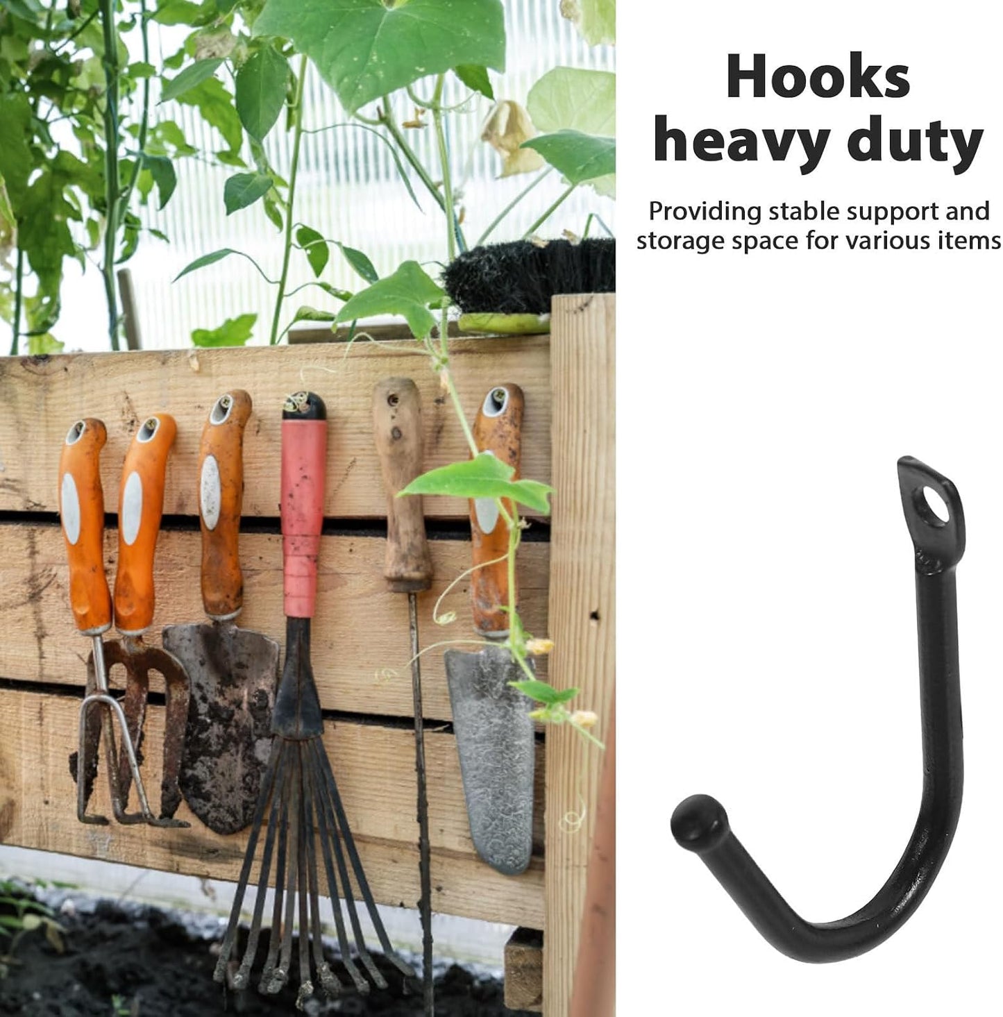  STOBAZA Lot De 20 Crochets Robustes En Fer Noir Pour Suspendre, Crochets Muraux Polyvalents Pour Rangement D'outils Garage Ou Atelier