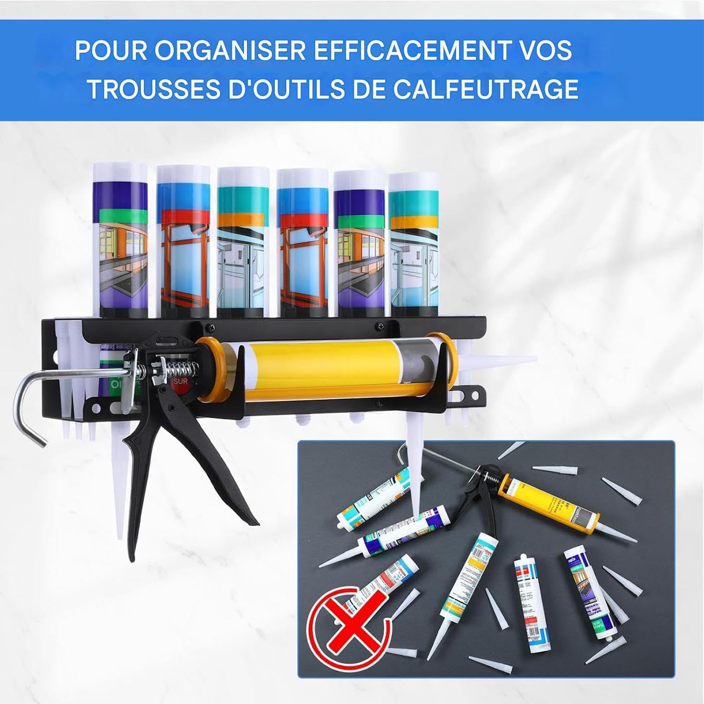  Organisateur Mural Pour Adhésifs En Tube | Support Mural Robuste Pour Tubes De Calfeutrant,Organisation De Mastic Pour Professionnels Du Bâtiment Rénovateurs Bricoleurs Personnel De Maintenance