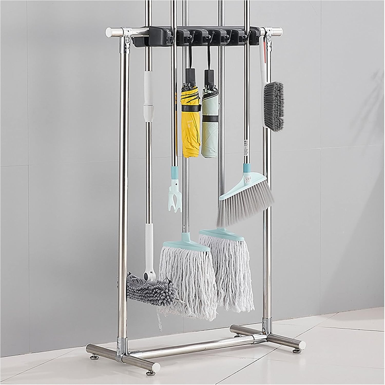  Support De Balai Et Serpillière Au Sol - Rangement De Produits De Nettoyage Commerciaux En Acier Inoxydable Pour Serpillières Humides, Porte-Parapluie Et Chariot à Outils - Idéal Pour Le Jar