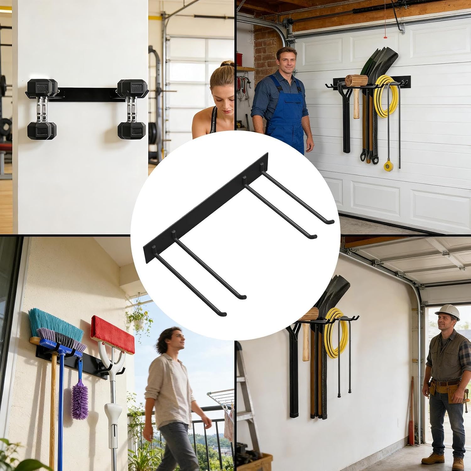  Support Mural Pour Outils De Garage – Support De Rangement Robuste Pouvant Supporter 108,9 Kg | Support D'outils De Jardin – Pour Pelle, échelle, Râteau, Balai, Garage, Cour, Jardin, Maison