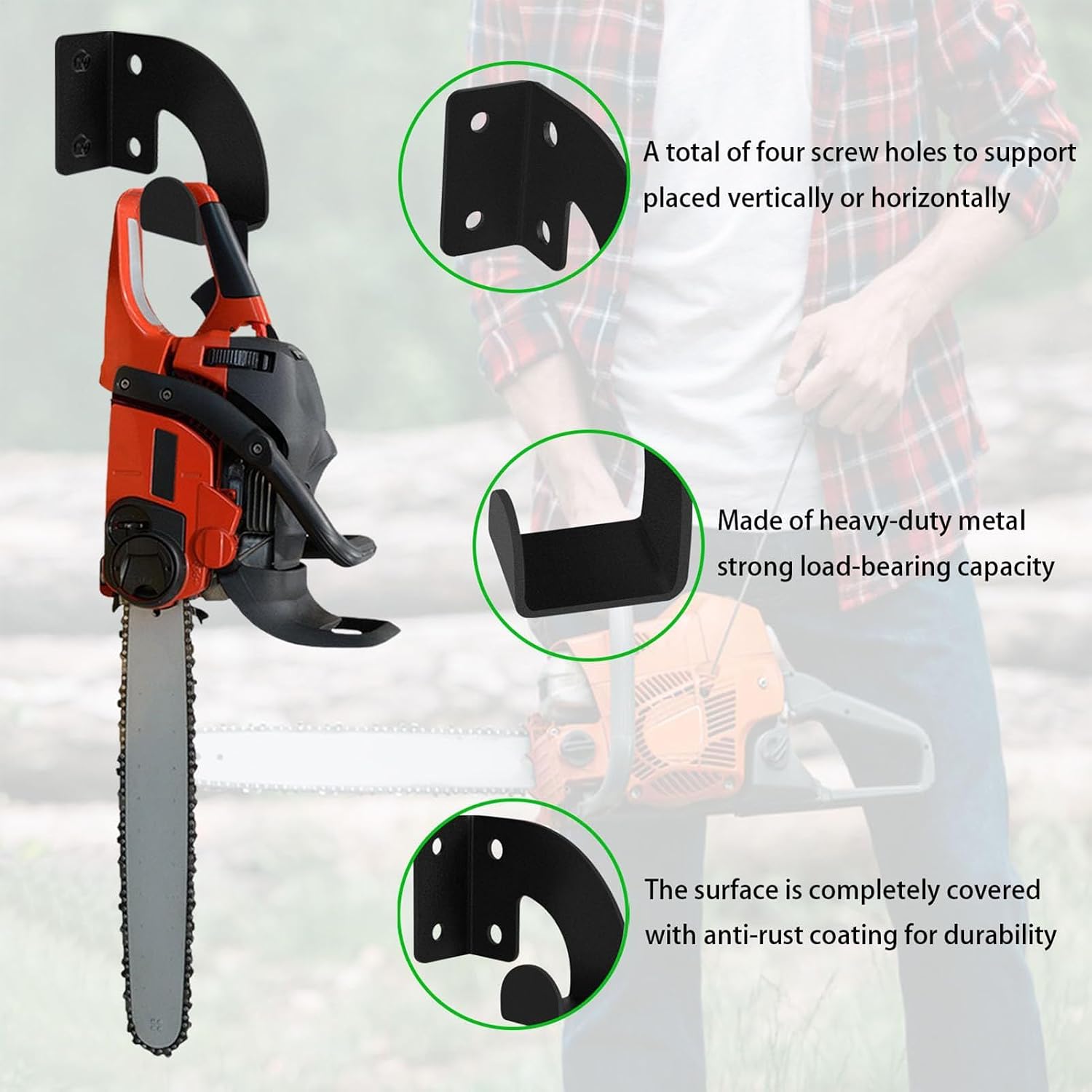  Chainsaw Holder, Chainsaw Wall Mount, Heavy Duty Metal Rack Storage Organizer, Secure Mounting Solution For Garage Workshop Garden Tools Patio Lawn Equipment Shed, 6x3cm