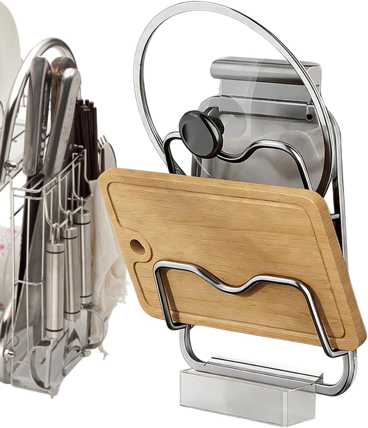  Generisch Organisateur De Couvercle De Casserole Avec Bac De Récupération Mural En Acier Inoxydable - Pour Cuisine, Maison, Cuisinière, Plan De Travail, Armoire, Plateau De Table, Ustensiles De