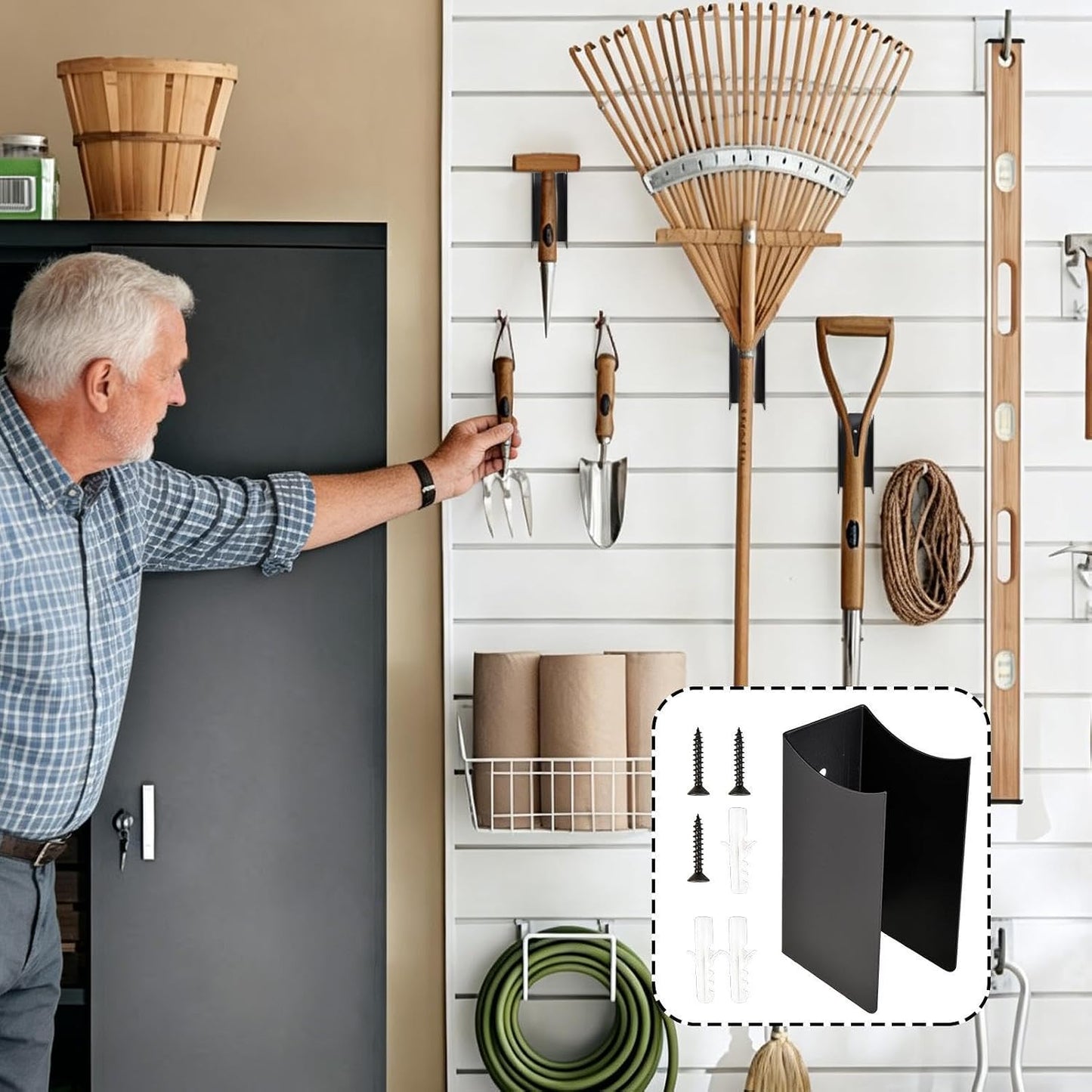 Genérico Support Mural De Balai Avec Montage étagère à Outils De Jardin Organisateur En Acier Pour Cuisine, Buanderie, Appartement, Sous-sol, Espace Extérieur, Jardin, Cour, Maison, Rack Durable