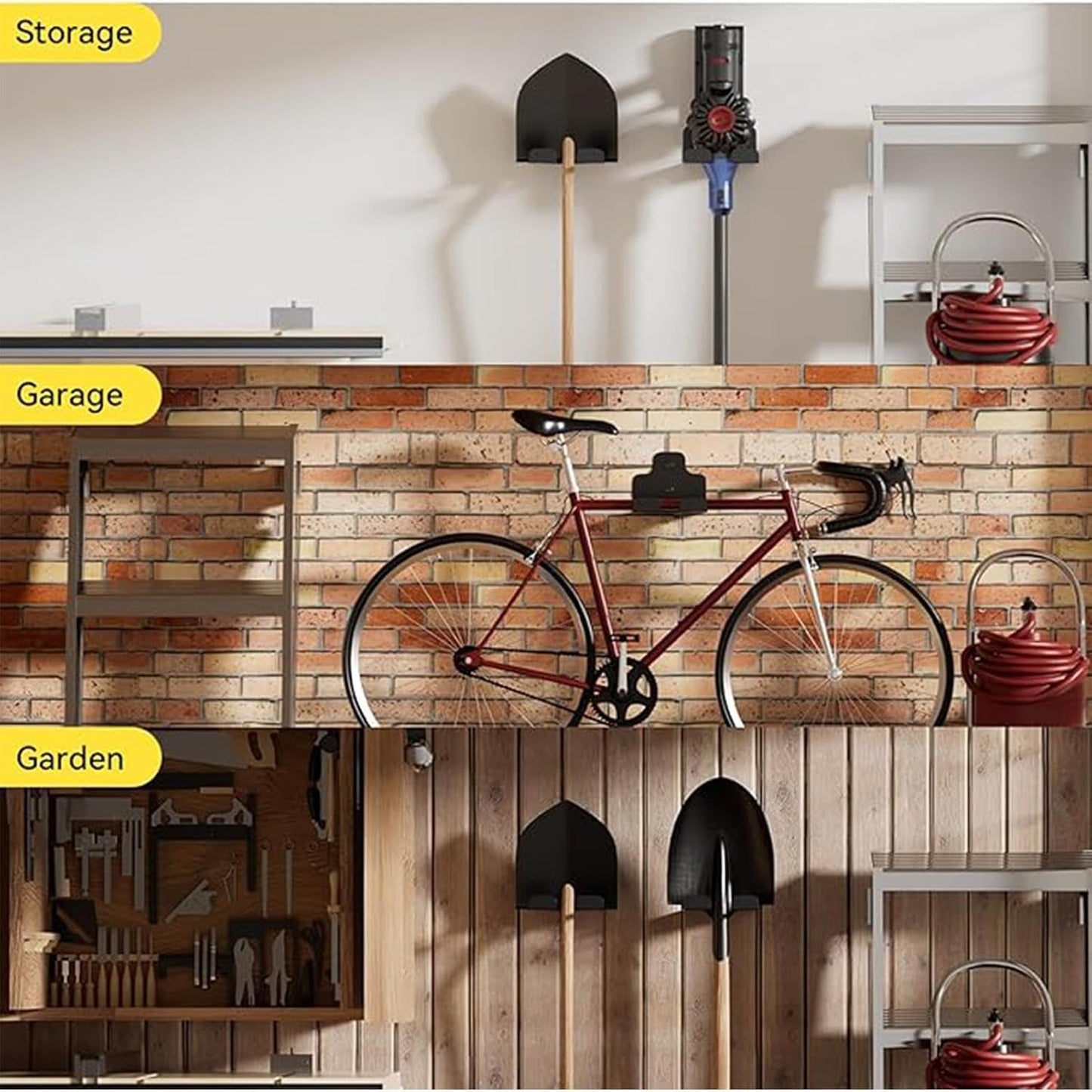  Support De Débroussailleuse - Râteau En Acier Inoxydable Économiseur D'Espace - Support De Rangement Pour Débroussailleuse - Pour Garage Jardin Ferme Cave Pelle Râteau Balai Serpillère Perceuse