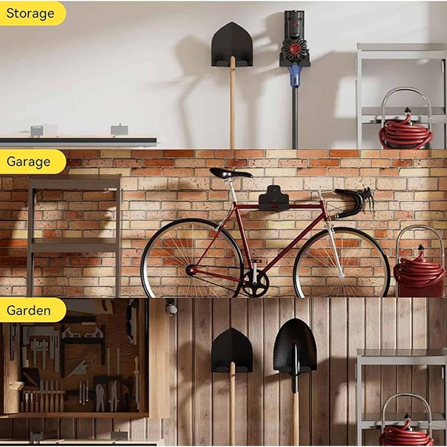  Support De Débroussailleuse - Râteau En Acier Inoxydable Économiseur D'Espace - Support De Rangement Pour Débroussailleuse - Pour Garage Jardin Ferme Cave Pelle Râteau Balai Serpillère Perceuse