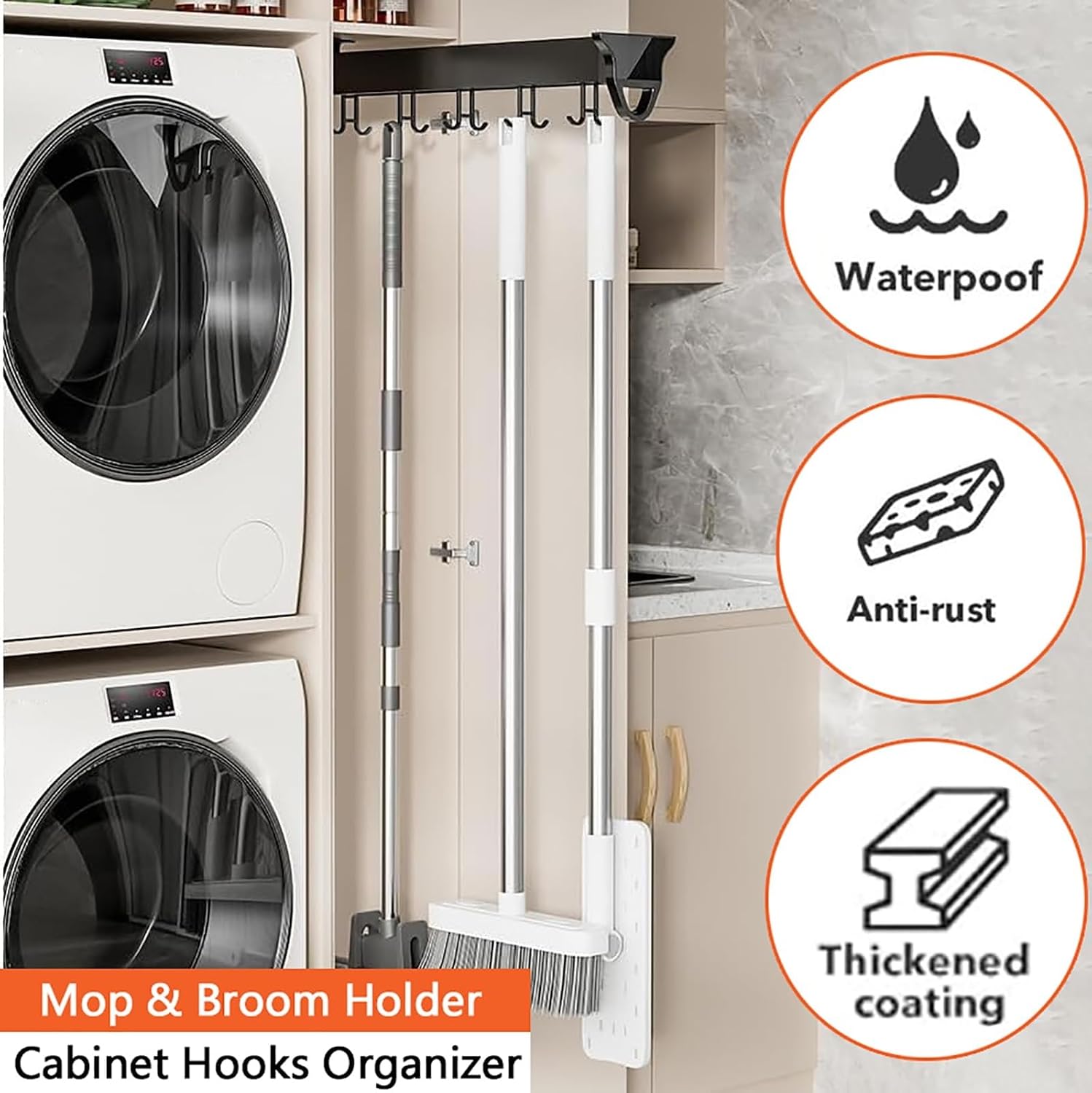  Pot Et Poêle Réglables En Aluminium Avec Crochets Pour Balai Et Balai Pour Placard - Solution De Rangement Peu Encombrante (36 Cm, 12 Crochets)