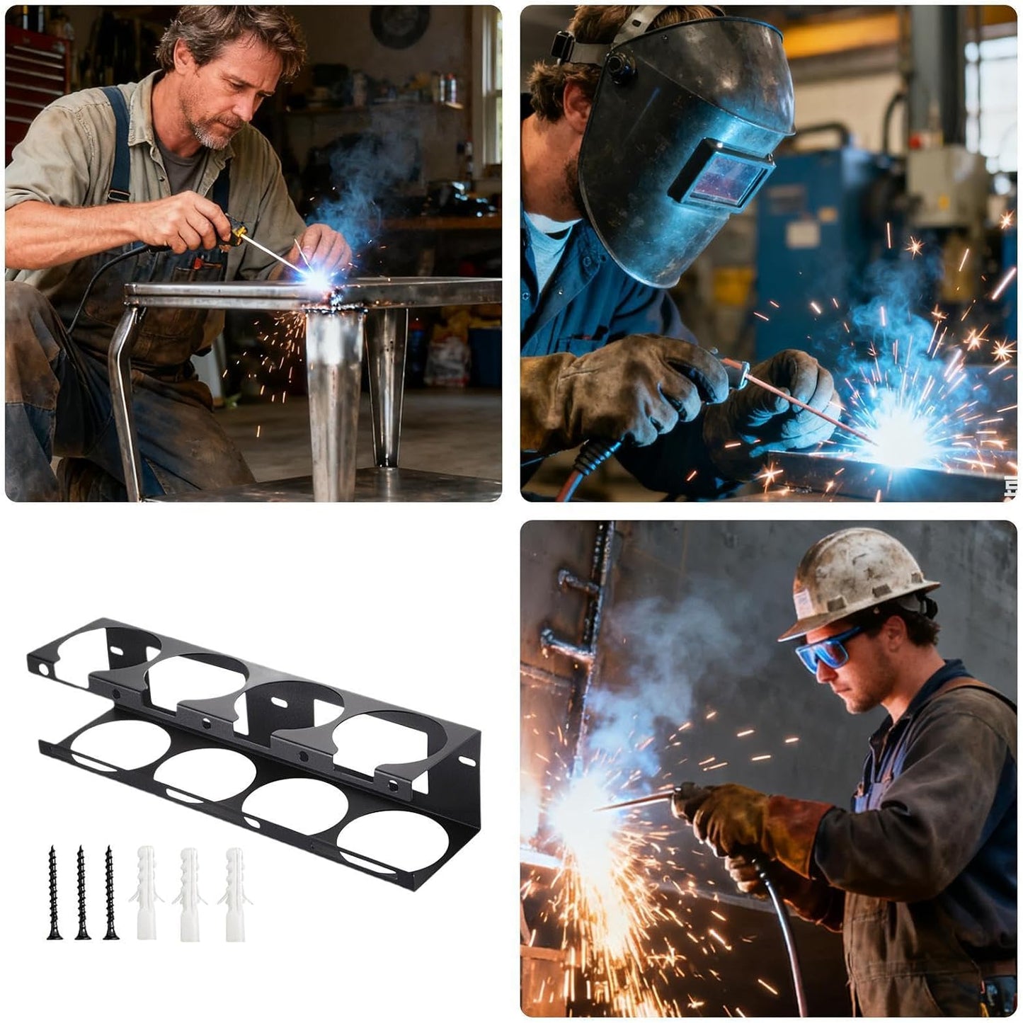  Générique Porte-électrode Pour Le Soudage,Rangement Mural En Fer à 4 Fentes - Support Mural Pour Fil De Soudage Et électrode - Pour Salon, Garage, Sous-sol, Appartement, Technicien, Hommes, Adultes