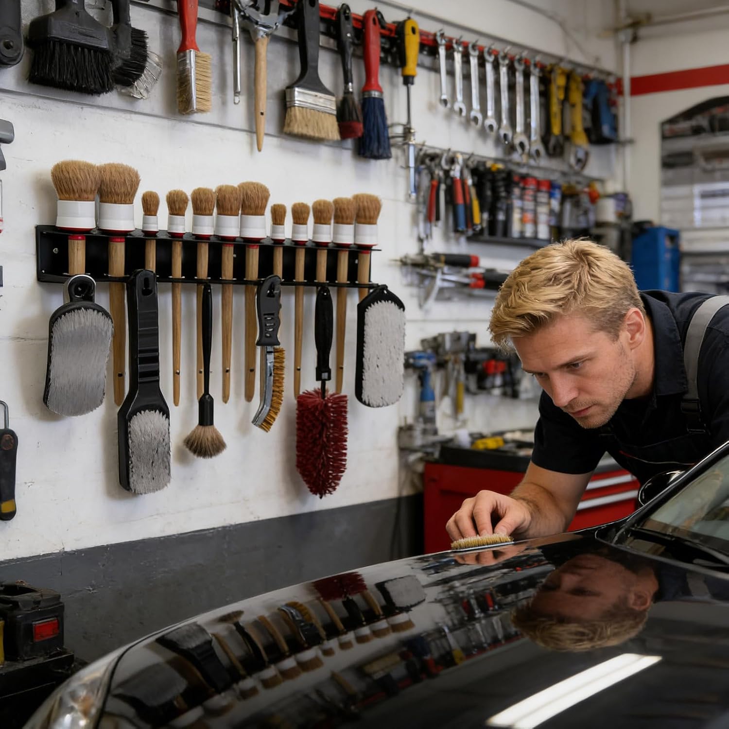 GENERIC Porte-brosses De Détail, Très Résistant Et Peu Encombrant Avec Crochets | Rangement D'outils De Lavage De Voiture, Pour Le Garage, Le Travail, La Maison Et L'atelier