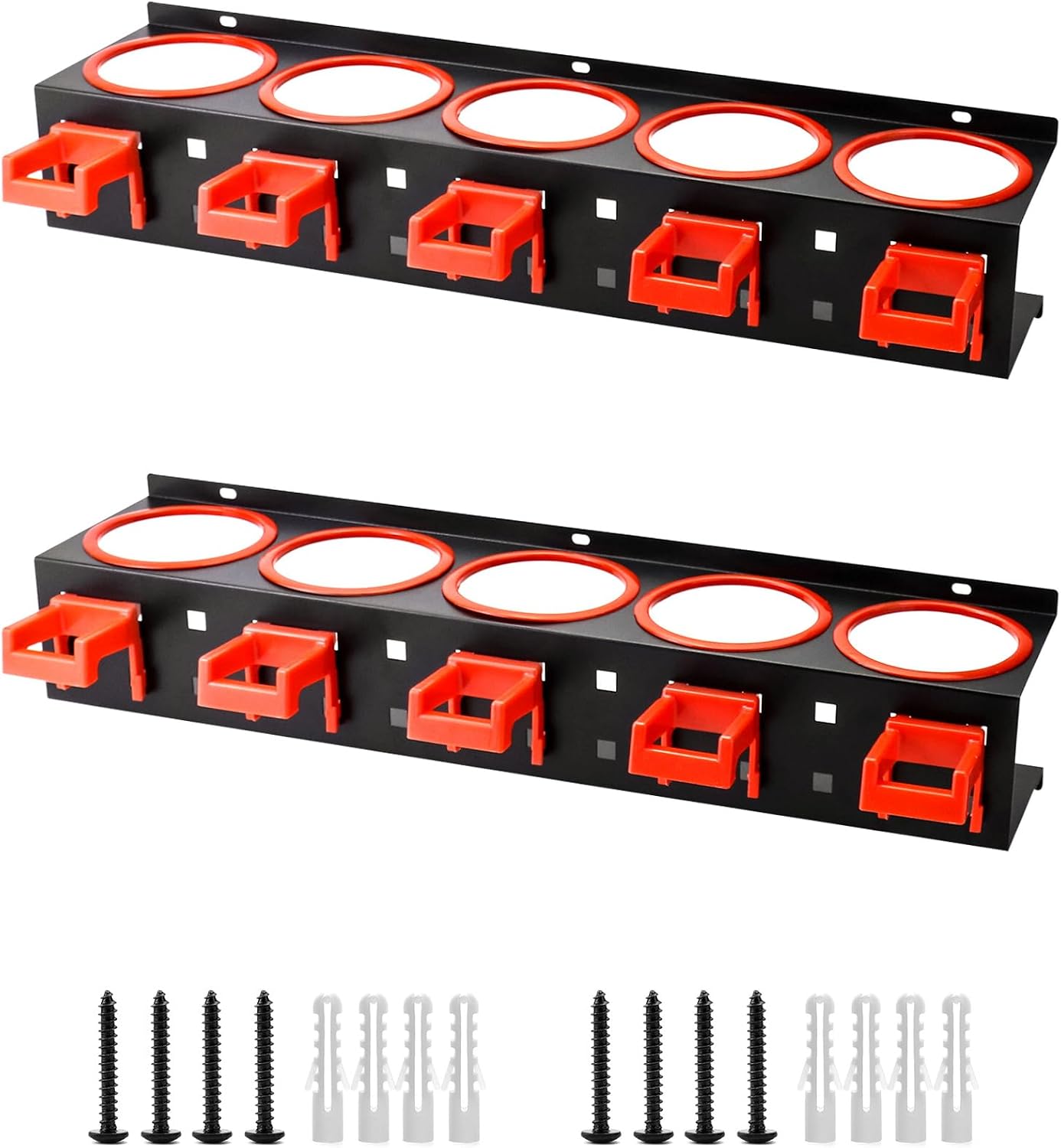  QWORK Lot De 2 Supports Muraux Pour Vaporisateurs - 5 Trous Et 5 Crochets En Plastique Inclus Pour Ranger Vos Outils De Nettoyage Et De Nettoyage