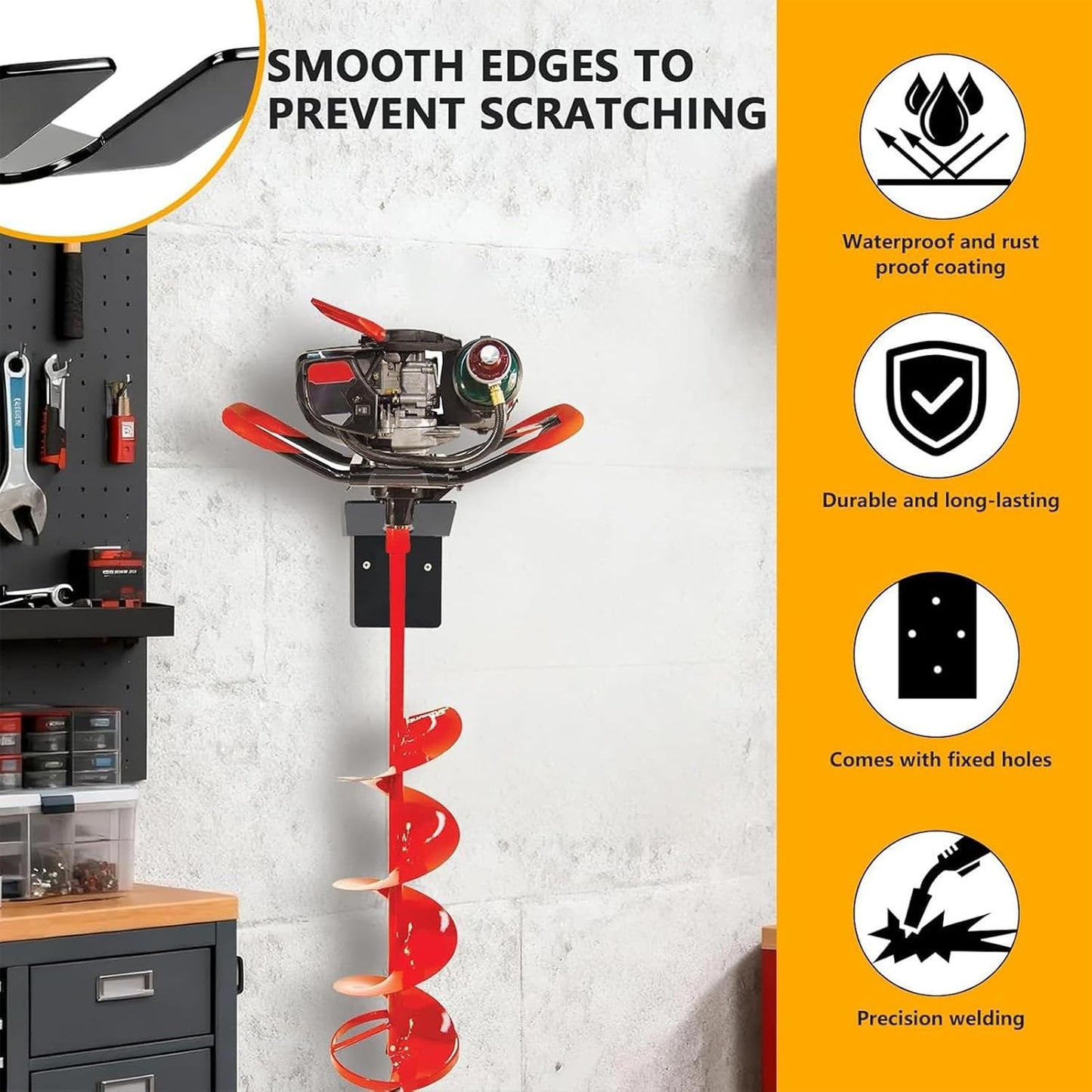 GENERIC Organiseur De Perceuse à Glace électrique | Support Mural Vertical En Forme De L – Rangement De Garage Pour Tarière à Glace, Pour équipement De Sport, Gestion Des Tuyaux, Jardin, Garage, Intérieur Et