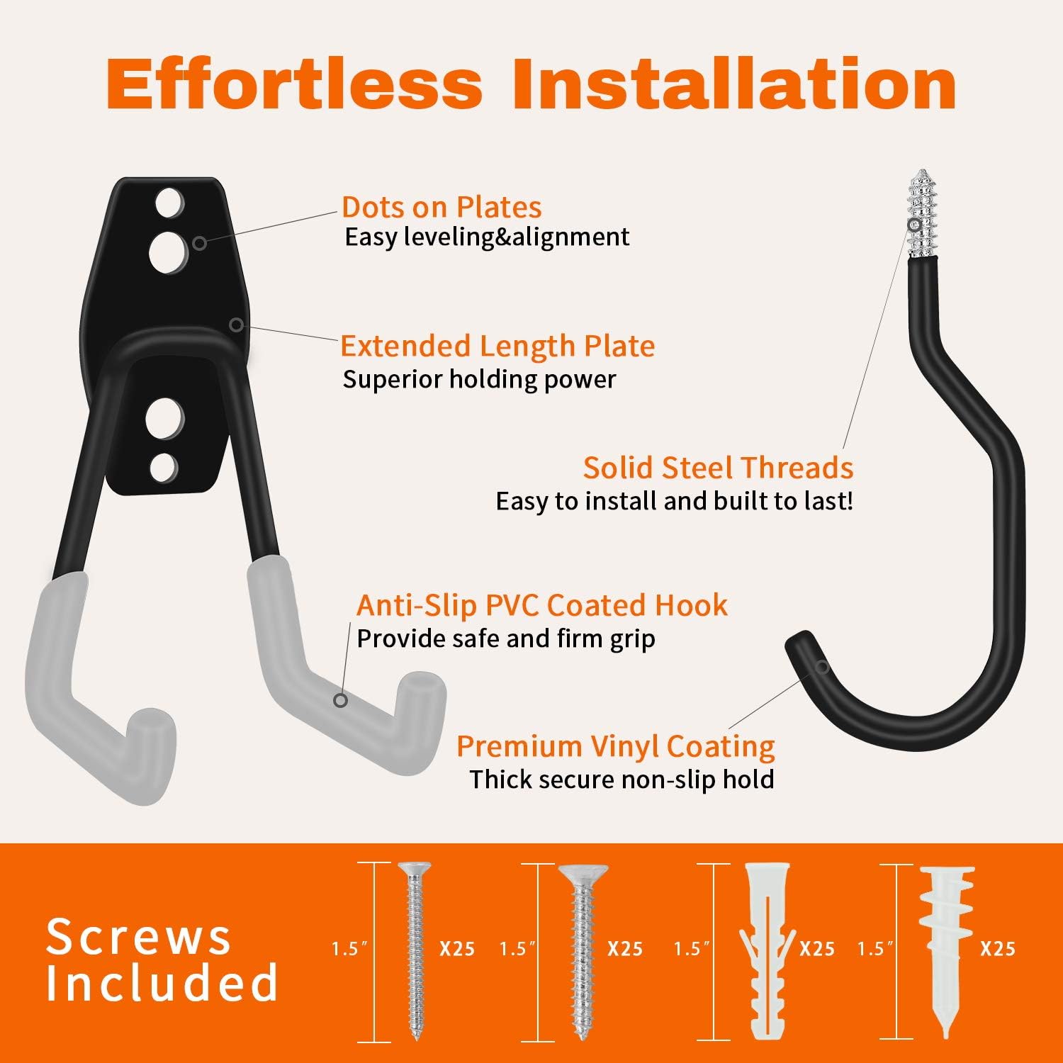  SMARTOLOGY Lot De 15 Crochets De Garage Avec Crochet De Vélo Et Rallonge De Cordon, Lot De 15 Cintres Multi-outils En Acier, Utilitaires Lourds.