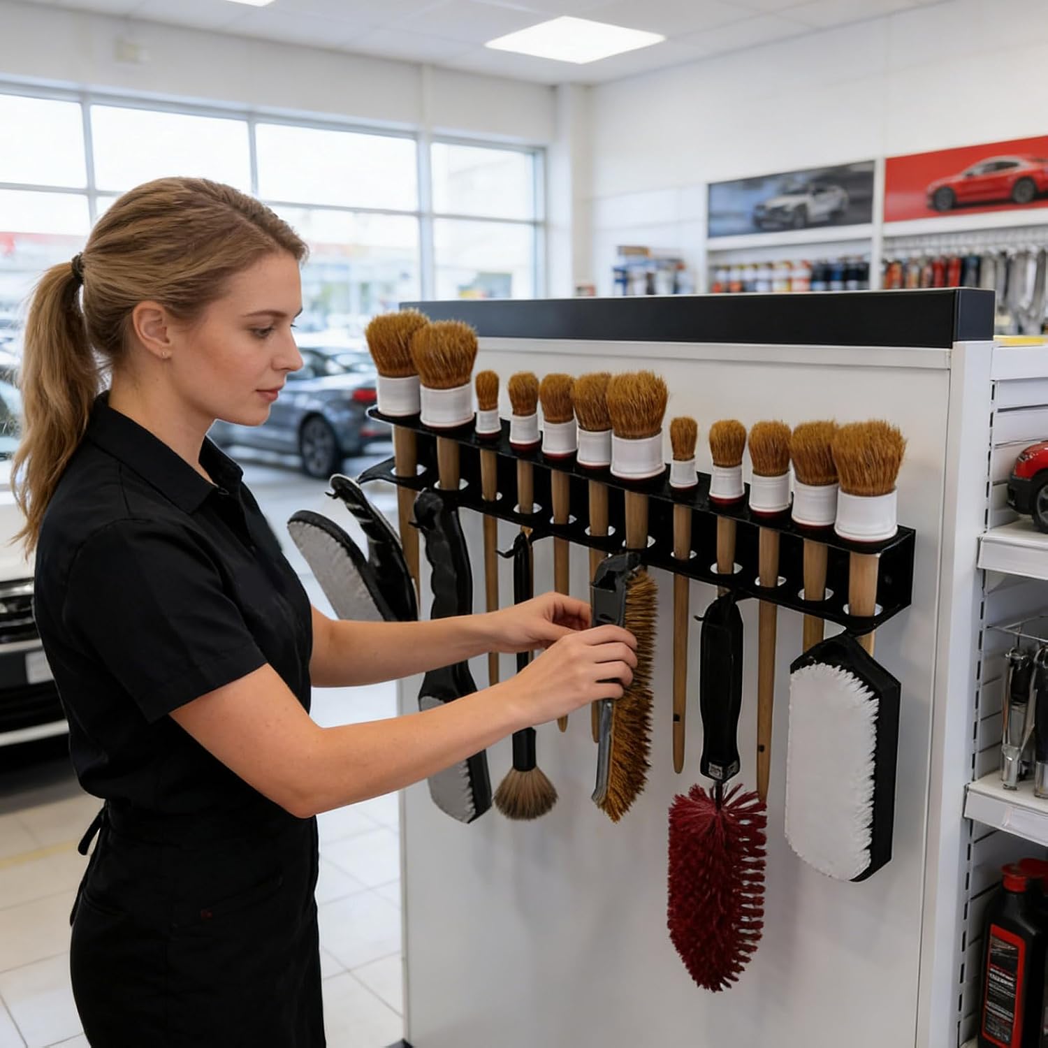 GENERIC Porte-brosses De Détail, Très Résistant Et Peu Encombrant Avec Crochets | Rangement D'outils De Lavage De Voiture, Pour Le Garage, Le Travail, La Maison Et L'atelier