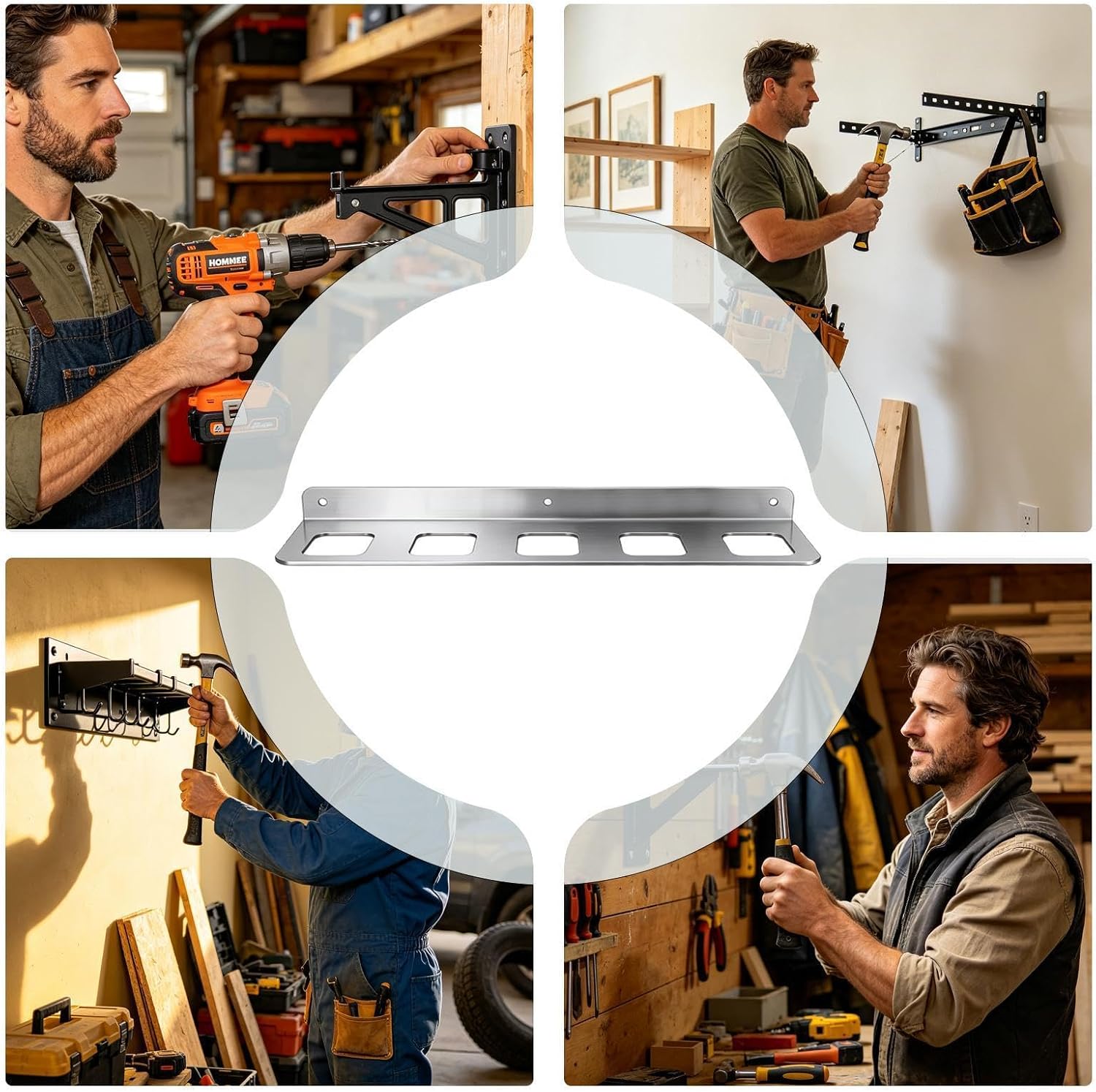  Support Mural Pour Le Rangement D'Outils - Râtelier Mural 5 Compartiments Pour Garage Polyvalent,Organisateur De Marteau De Garage,pour Pinces Et Clés Maison Abri Atelier Et à L'usine