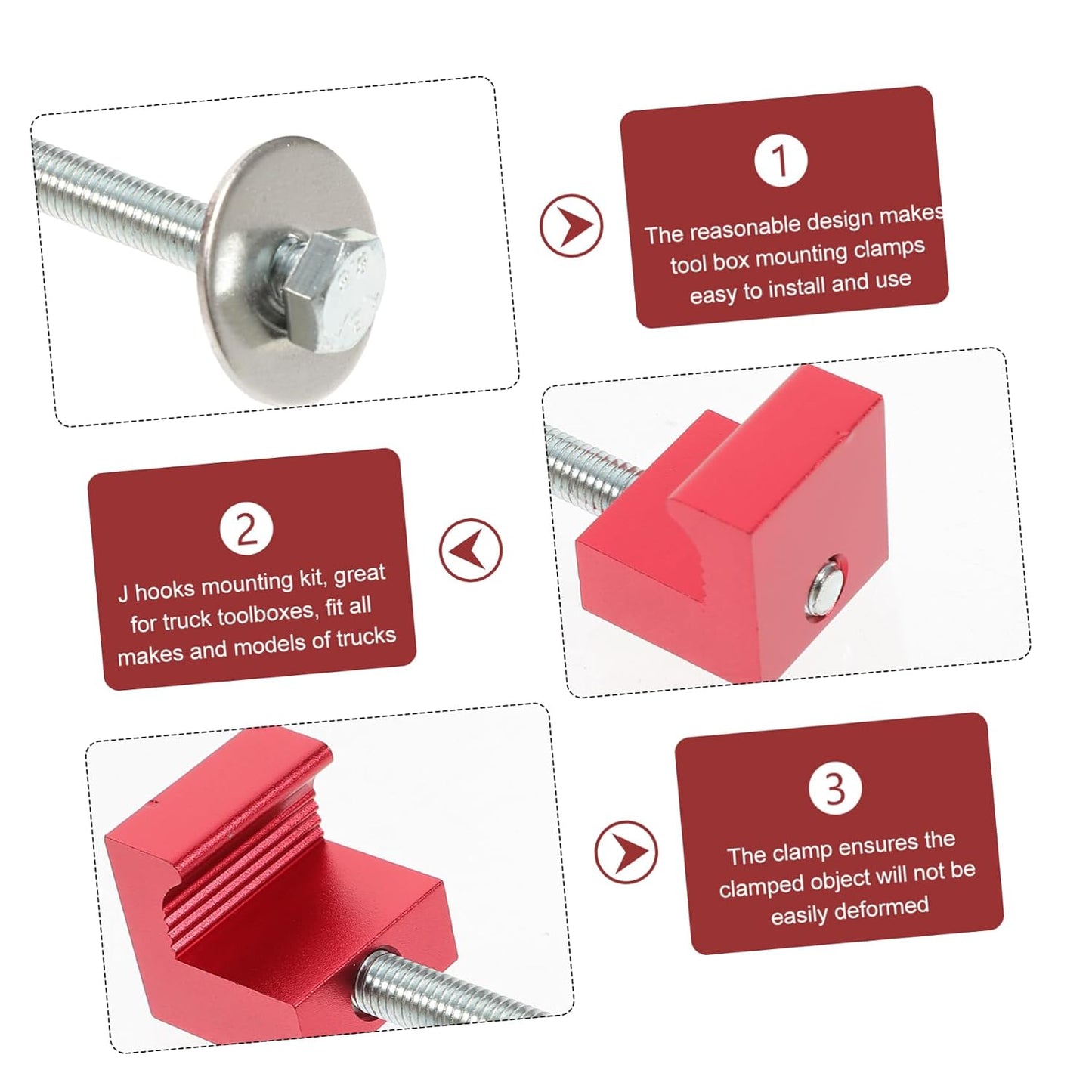  Housoutil Lot De 4 Pinces De Fixation Pour Boîte À Outils De Camion Robuste De En J Pour -up Installation Facile Sans Perçage