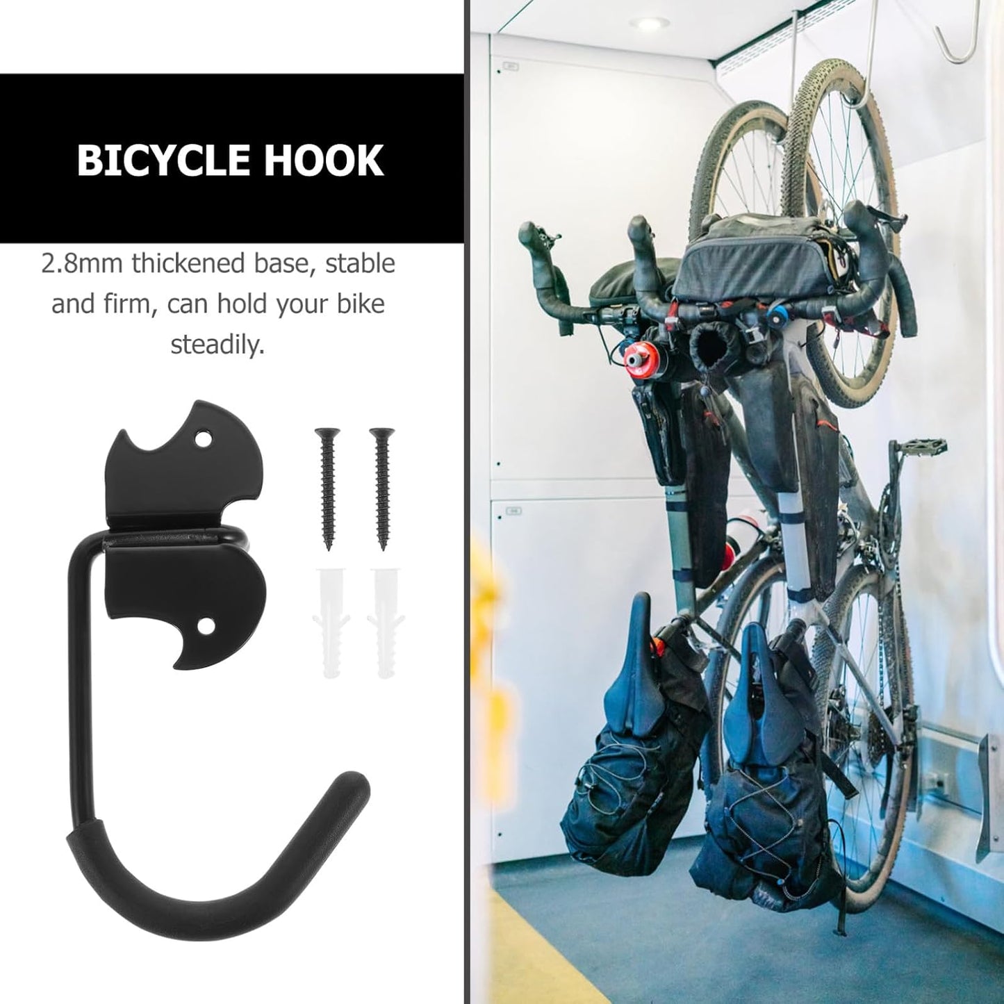  Jojofuny Lot De 2 Crochets Muraux Utilitaires Réglables à 90° En Acier Revêtement Caoutchouc Anti-rayure Pour Rangement Vélo Et Garage, Support Lourd Et Organisation Pratique