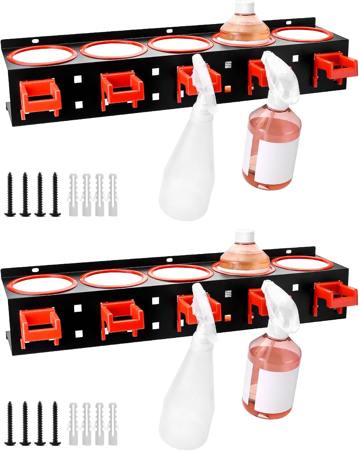  QWORK Lot De 2 Supports Muraux Pour Vaporisateurs - 5 Trous Et 5 Crochets En Plastique Inclus Pour Ranger Vos Outils De Nettoyage Et De Nettoyage
