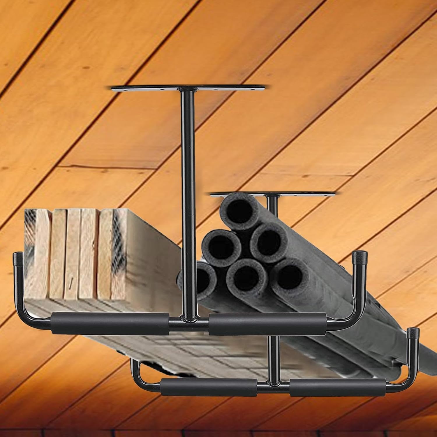  Racks De Rangement Pour Plafond De Garage,2 Supports En T En Métal Robuste | Crochets Suspendus Pour Garage | Pour Échelle, Bois, Équipements Sportifs, Pelles, Cannes À Pêche, Skis, Cave, Abri De