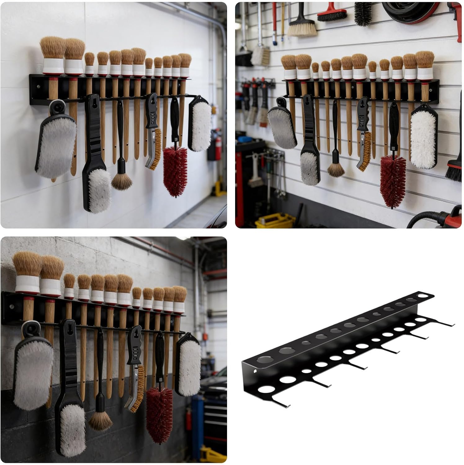 GENERIC Porte-brosses De Détail, Très Résistant Et Peu Encombrant Avec Crochets | Rangement D'outils De Lavage De Voiture, Pour Le Garage, Le Travail, La Maison Et L'atelier