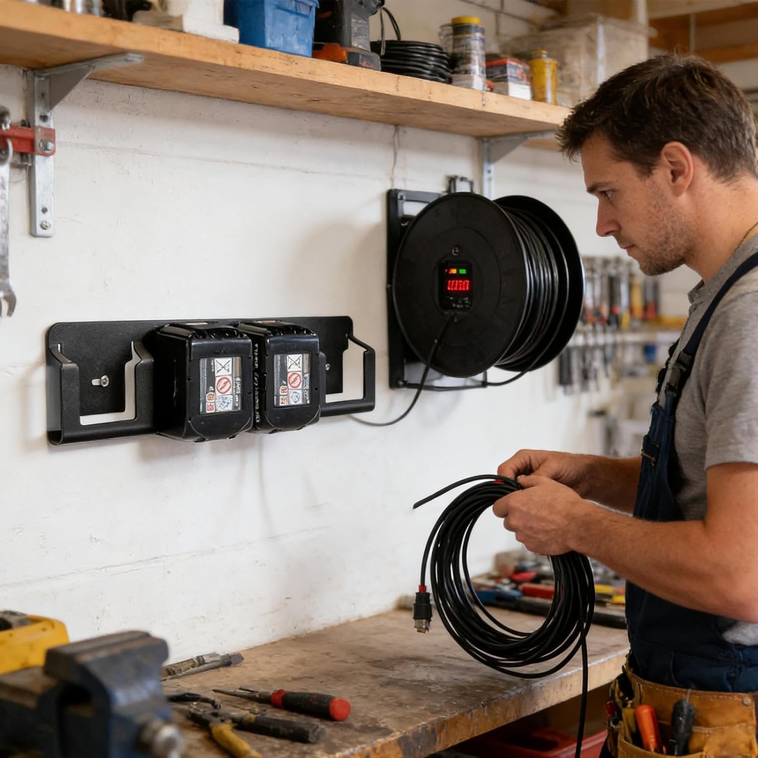  Générique Organisateur De Batteries À Fixation Murale - 4 Casiers En Acier Massif Robuste | Organisateur Pour Piles 18V,Pour Salon, Chambre, Salle D'Étude, Garage Et Bureau À Domicile