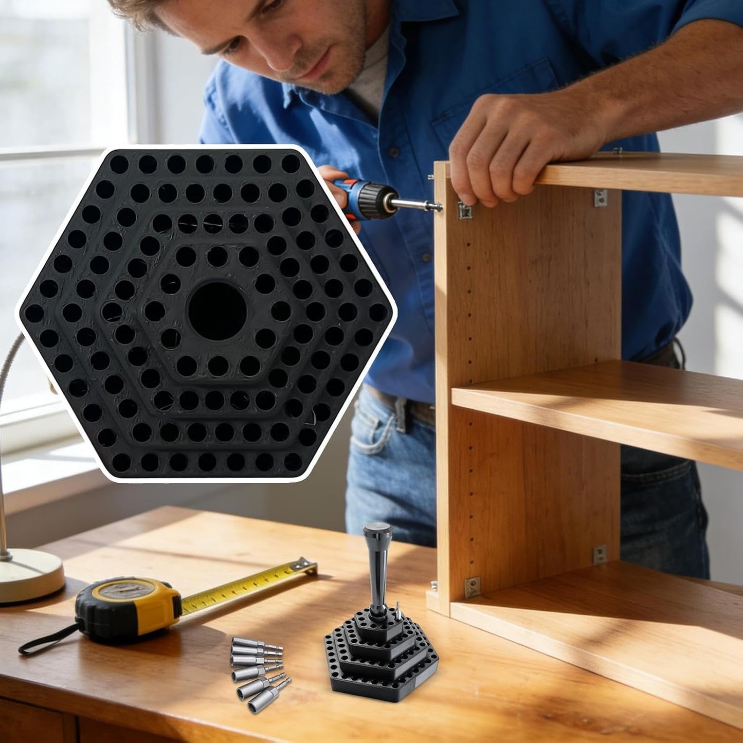 GENERIC Porte- Pour Perceuse, Support De Forets De 4,8 Mm Avec Fentes Sécurisées, Support Avec Base Stable, Organisateur D'accessoires à Outils à Accès Rapide, Rangement Pour Garage, Charpentier